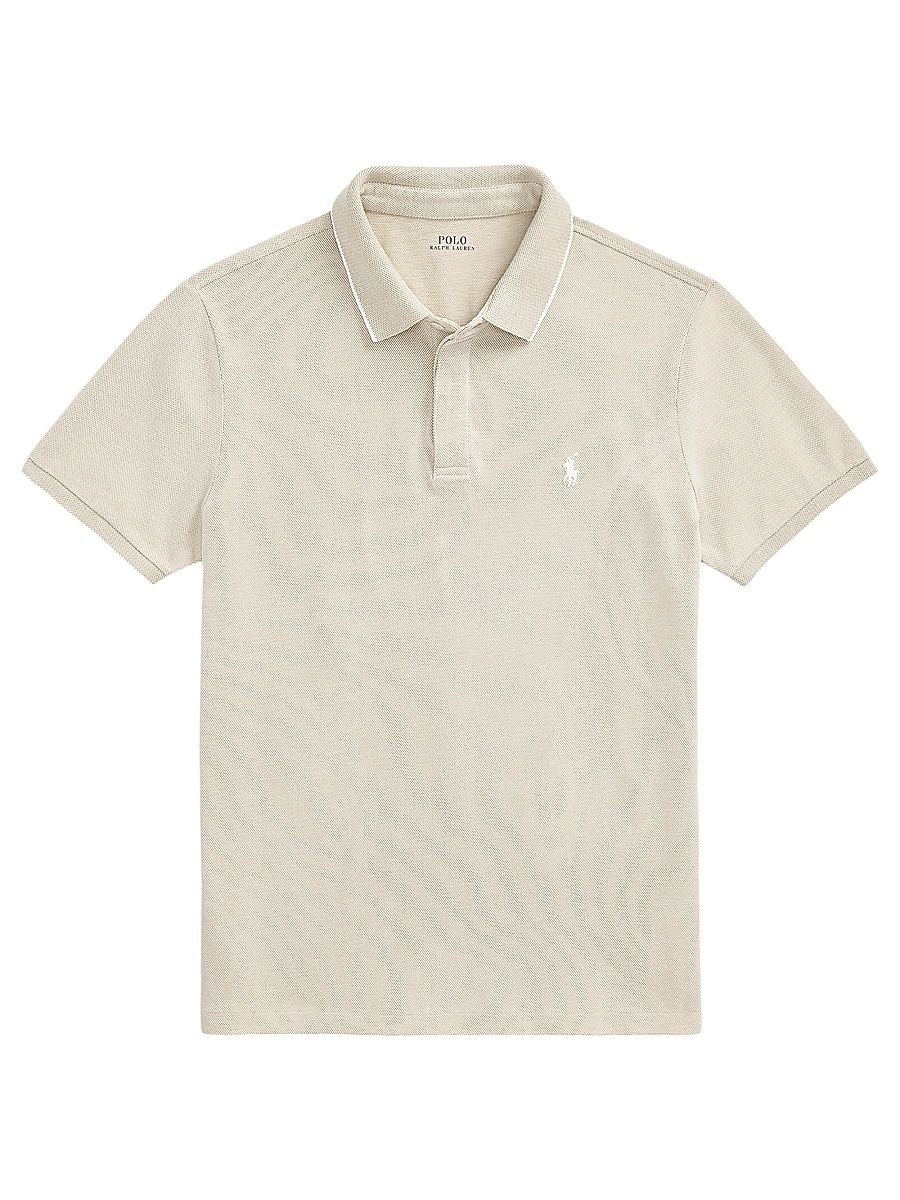 Men's Oxford Mesh Stretch Cotton Polo Shirt - Classic Khaki White - Size XXL