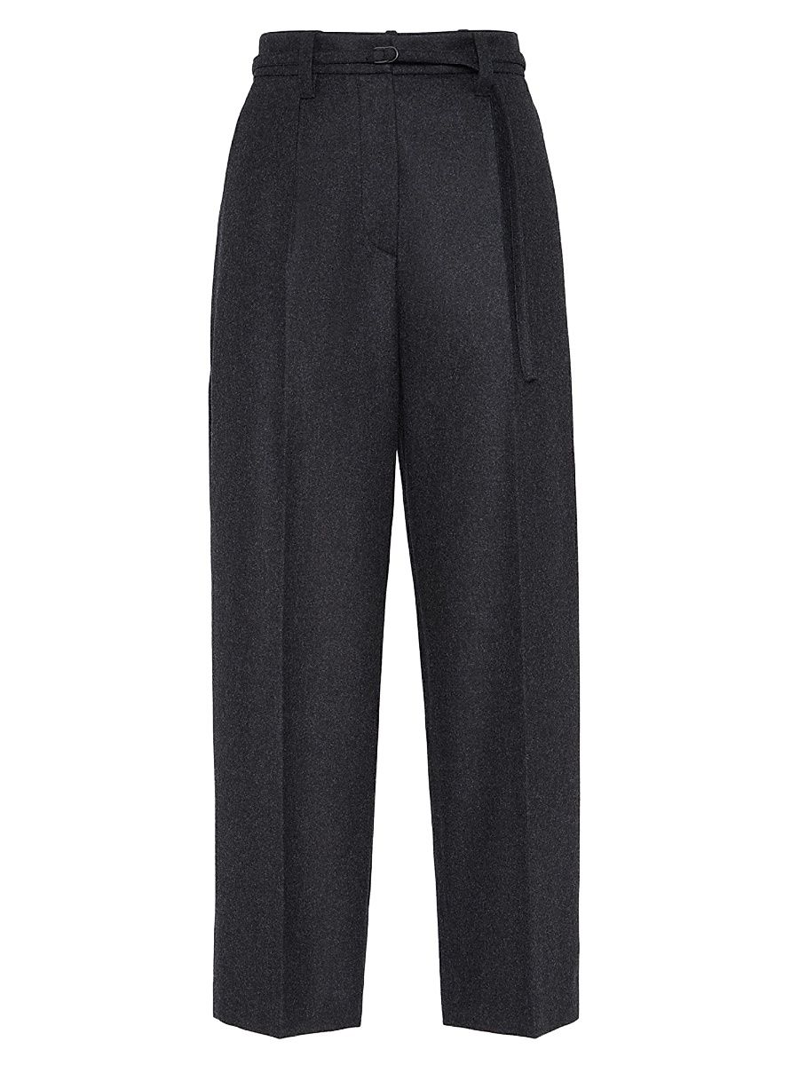 Women's Virgin Wool Flannel Straight Cropped Trousers - Lignite - Size 12