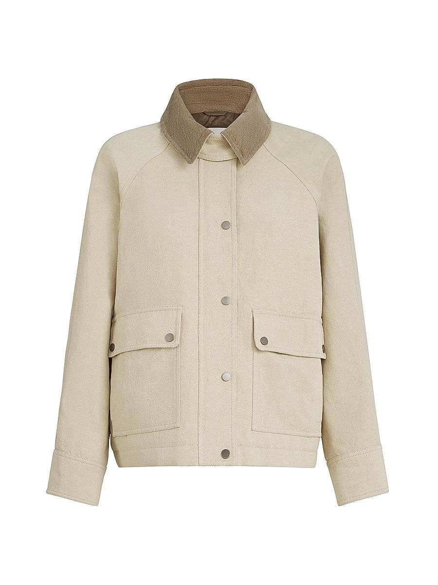 Women's Linen and Cotton Canvas Outerwear Jacket - Beige - Size 14