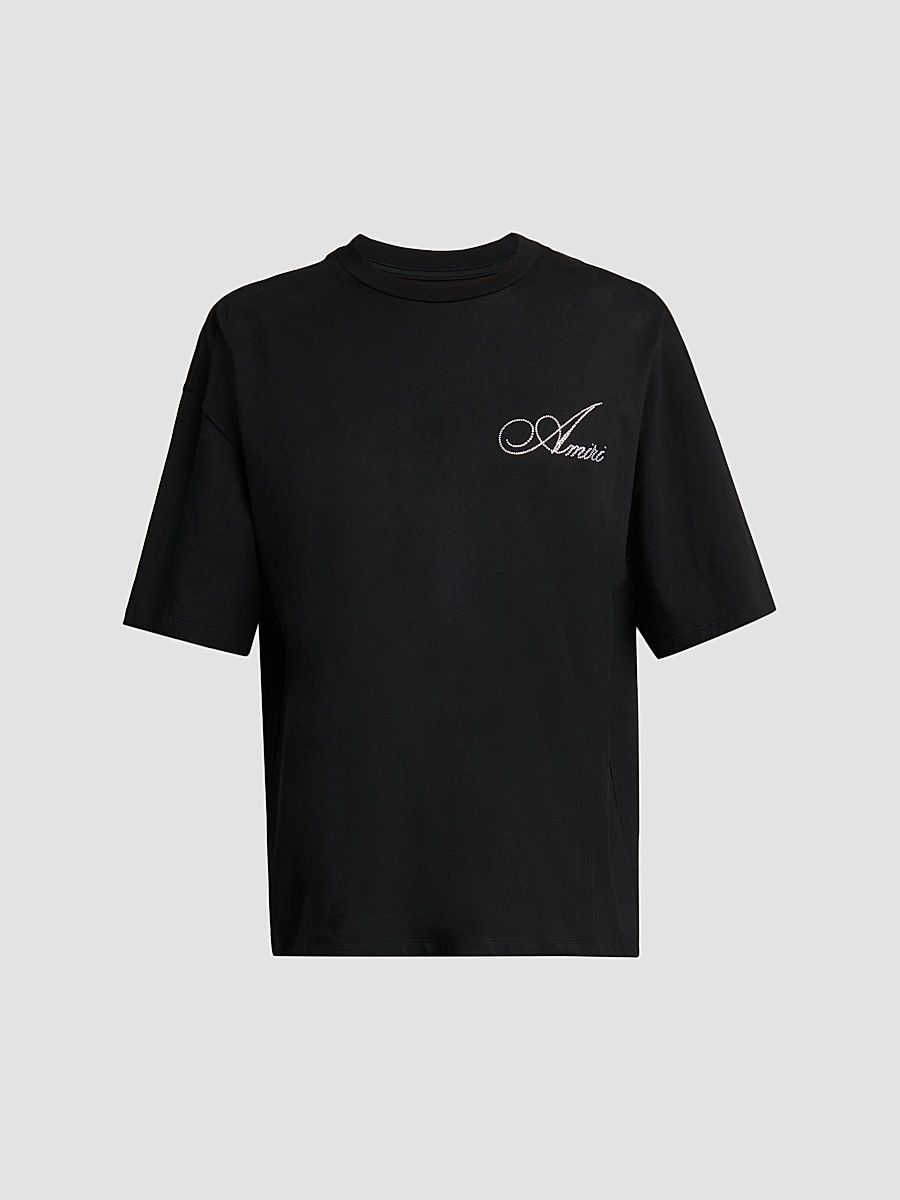 Men's Crystal-Embellished Logo Cotton T-Shirt - Black - Size XXL