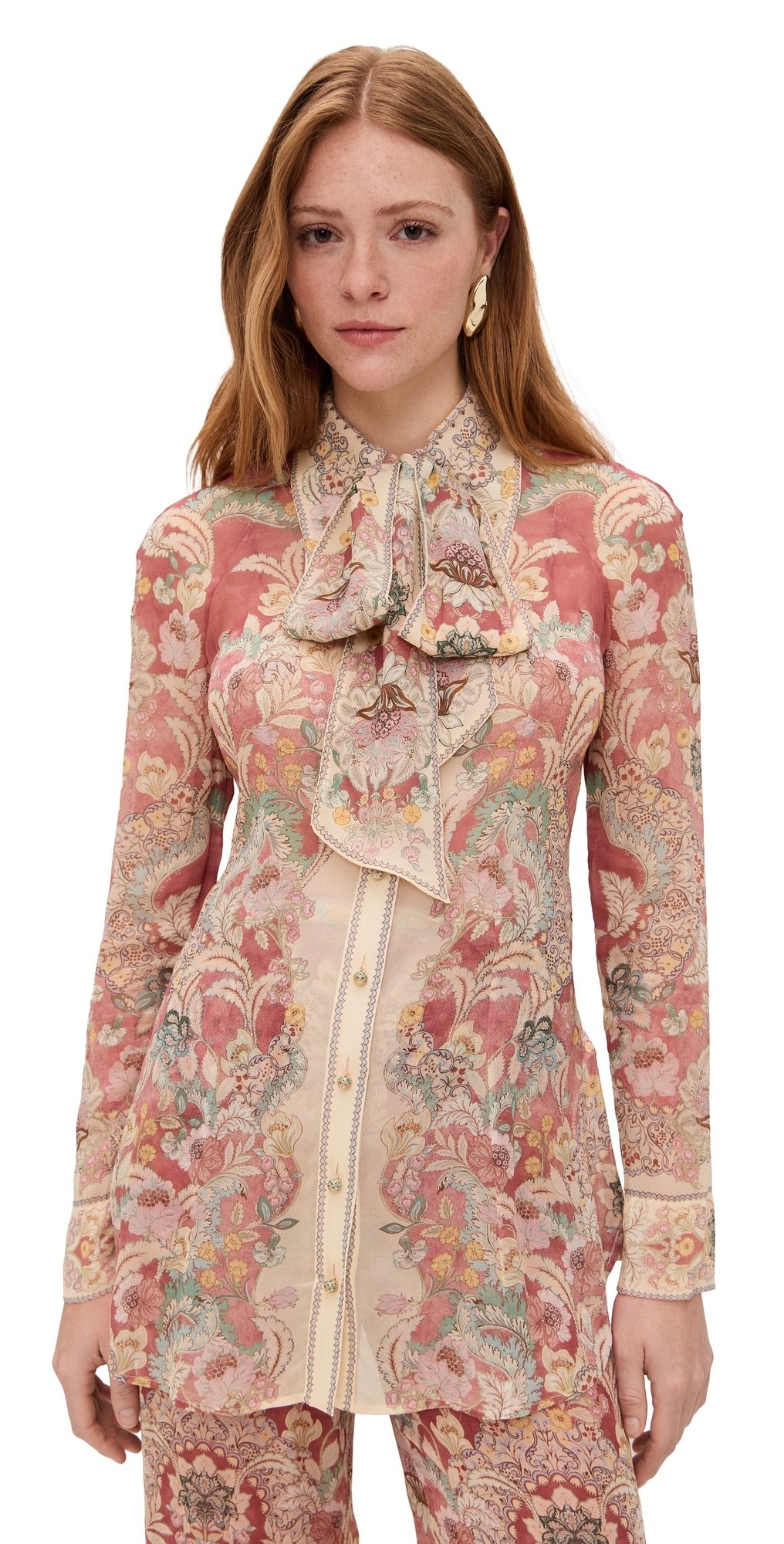 Zimmermann Rebellion Pussybow Shirt Rust Floral 1