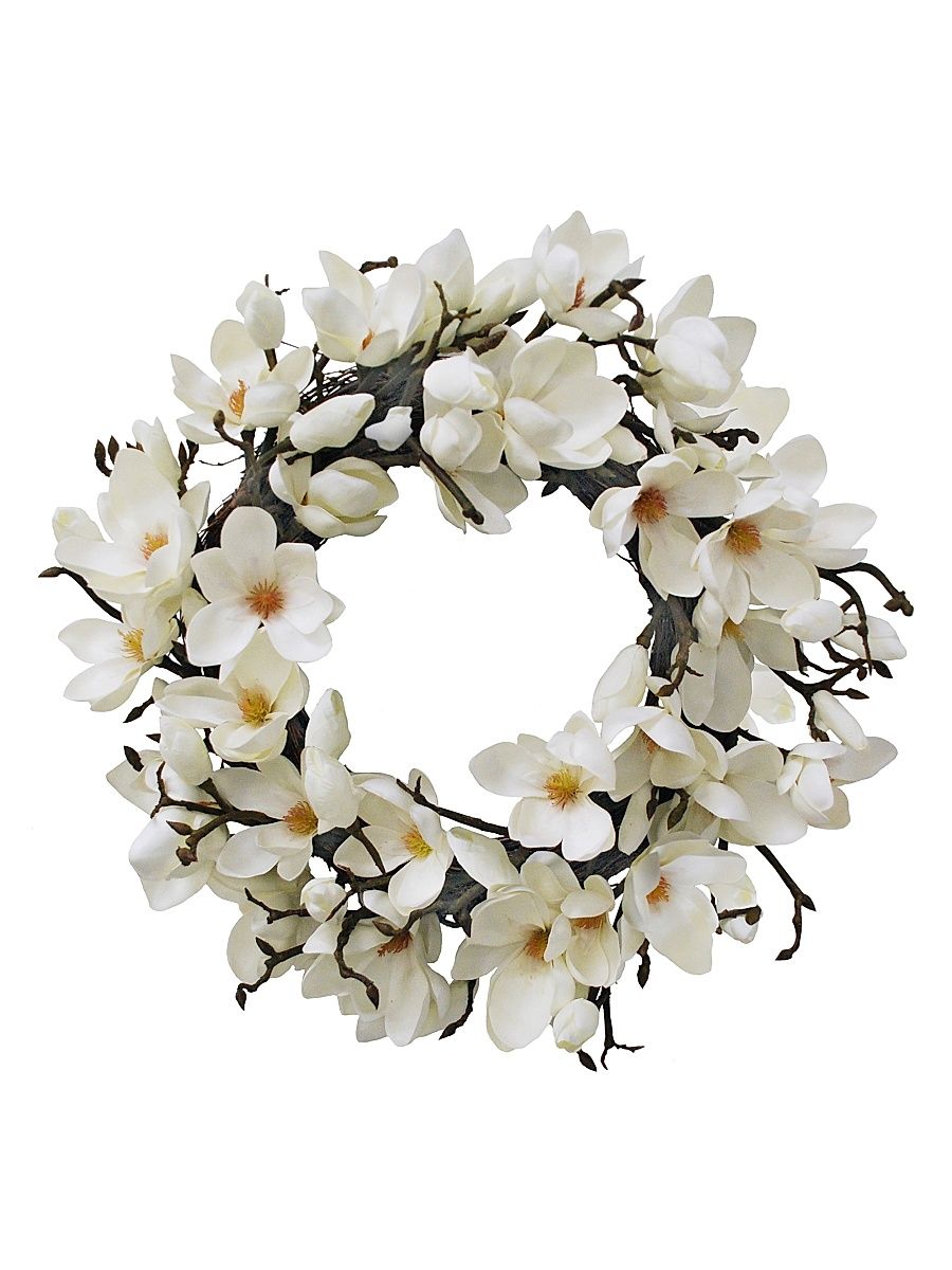 Faux Japanese Magnolia Wreath - White