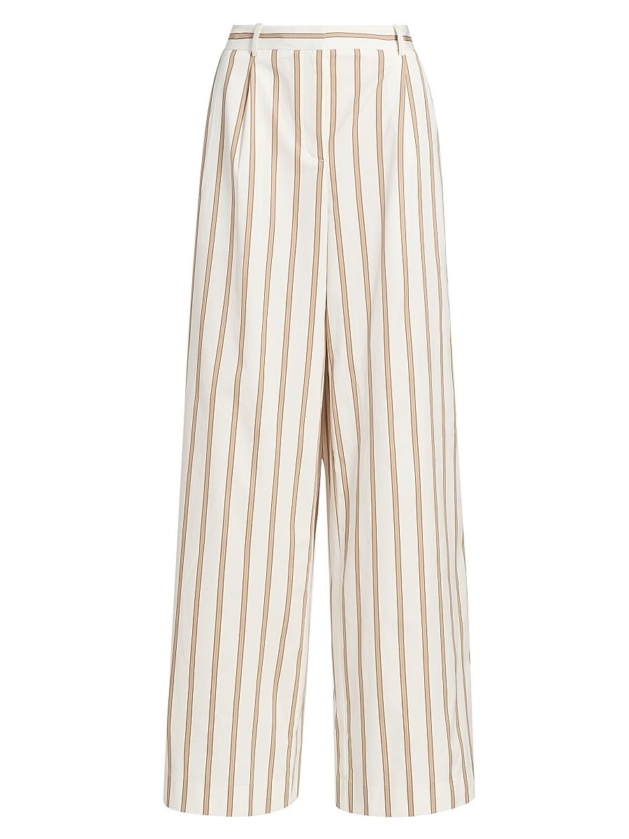 Women's Hudson Striped Cotton Wide-Leg Pants - White Khaki - Size 12