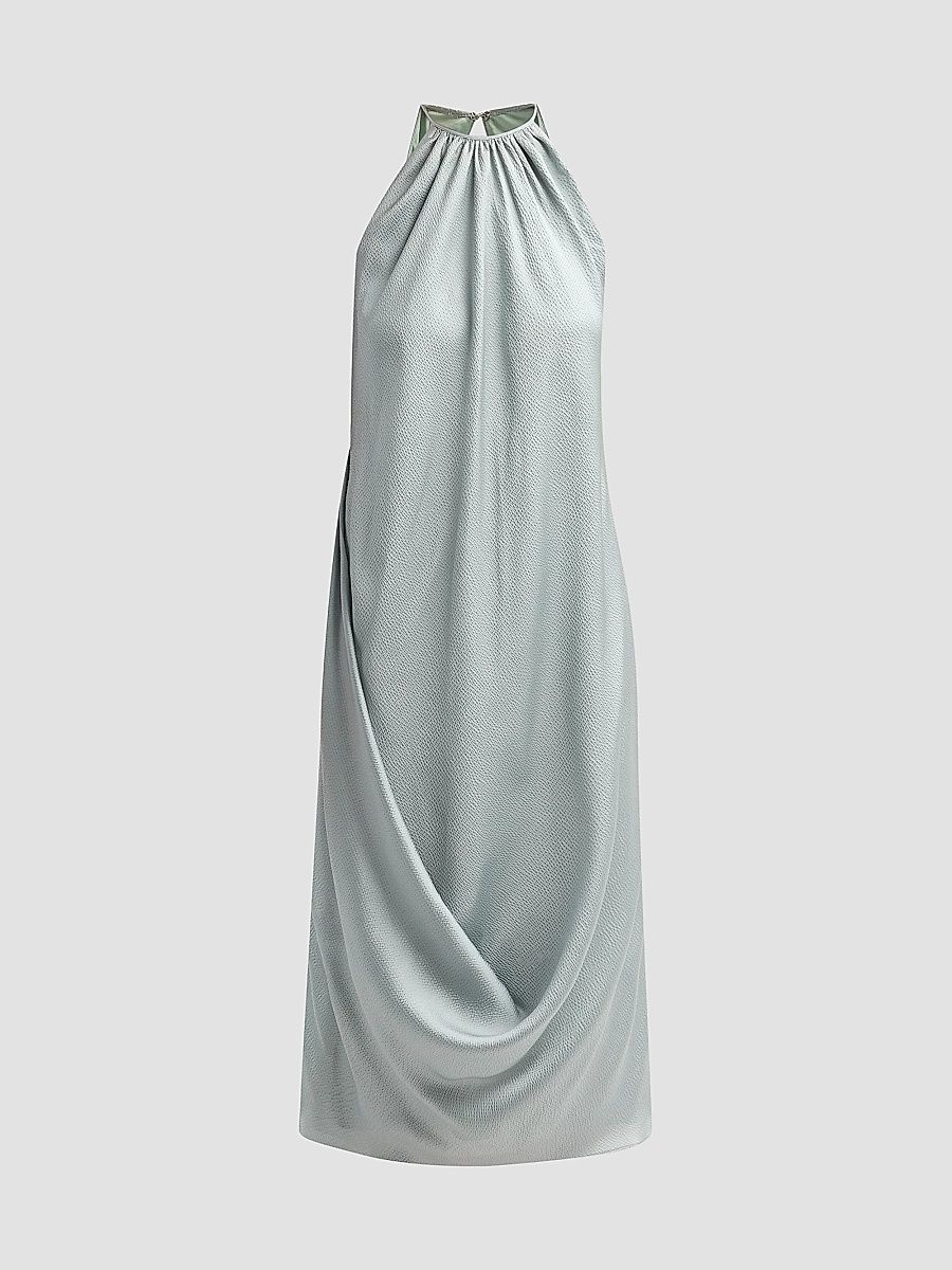Women's Halterneck Draped Midi Dress - Jade - Size 12