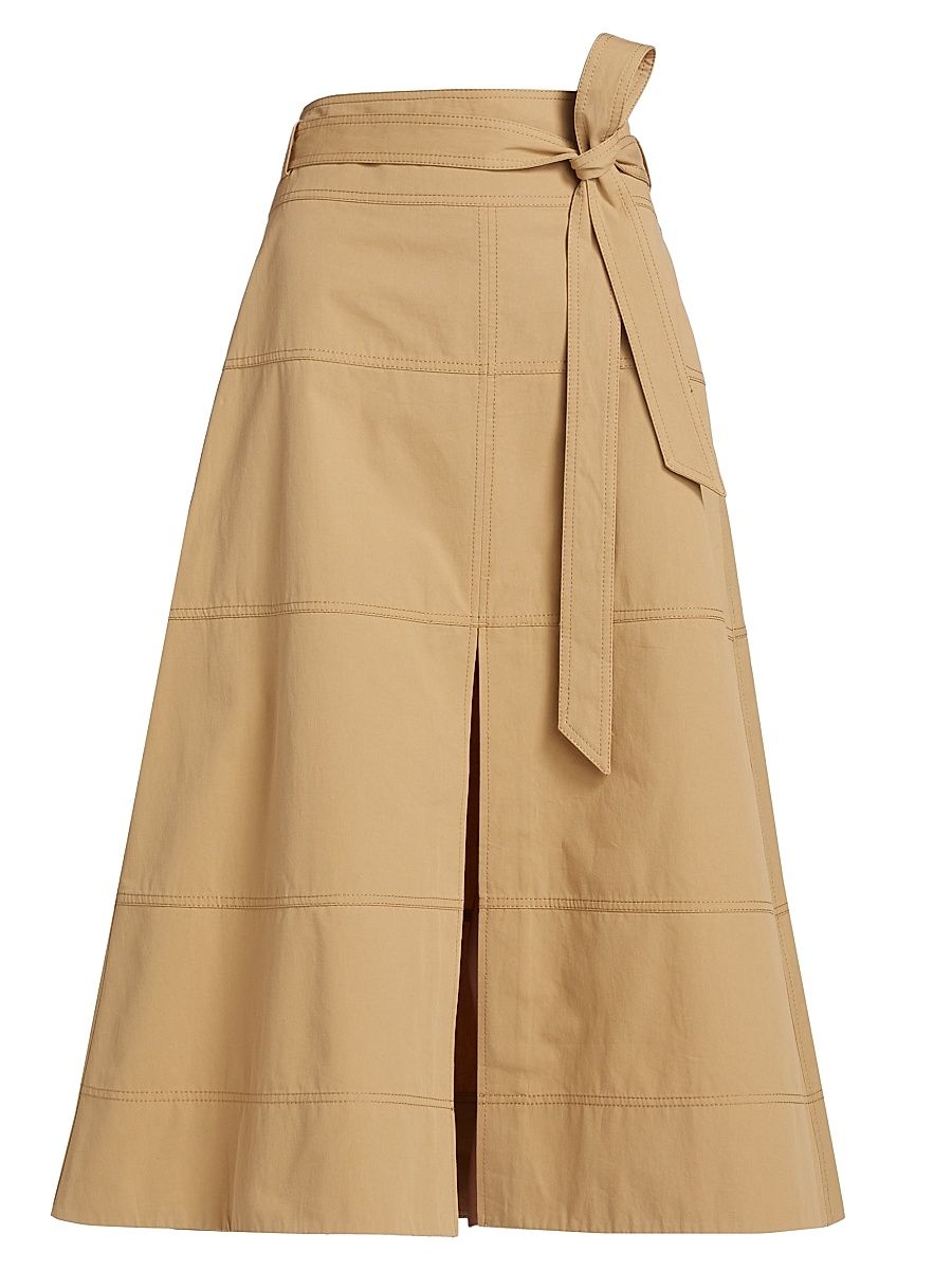 Women's Hudson Slit Cotton Midi-Skirt - Dark Khaki - Size 10