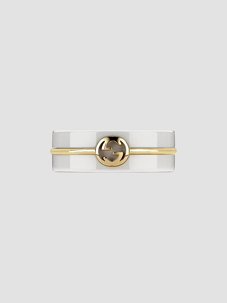 Gucci Women's Gucci Interlocking Ceramic & 18K Yellow Gold Ring - Yellow Gold White - Size 7.25