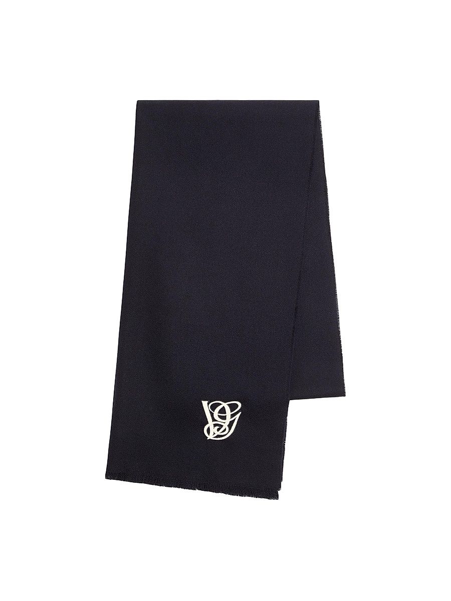 Men's Wool Scarf with Embroidery - Navy