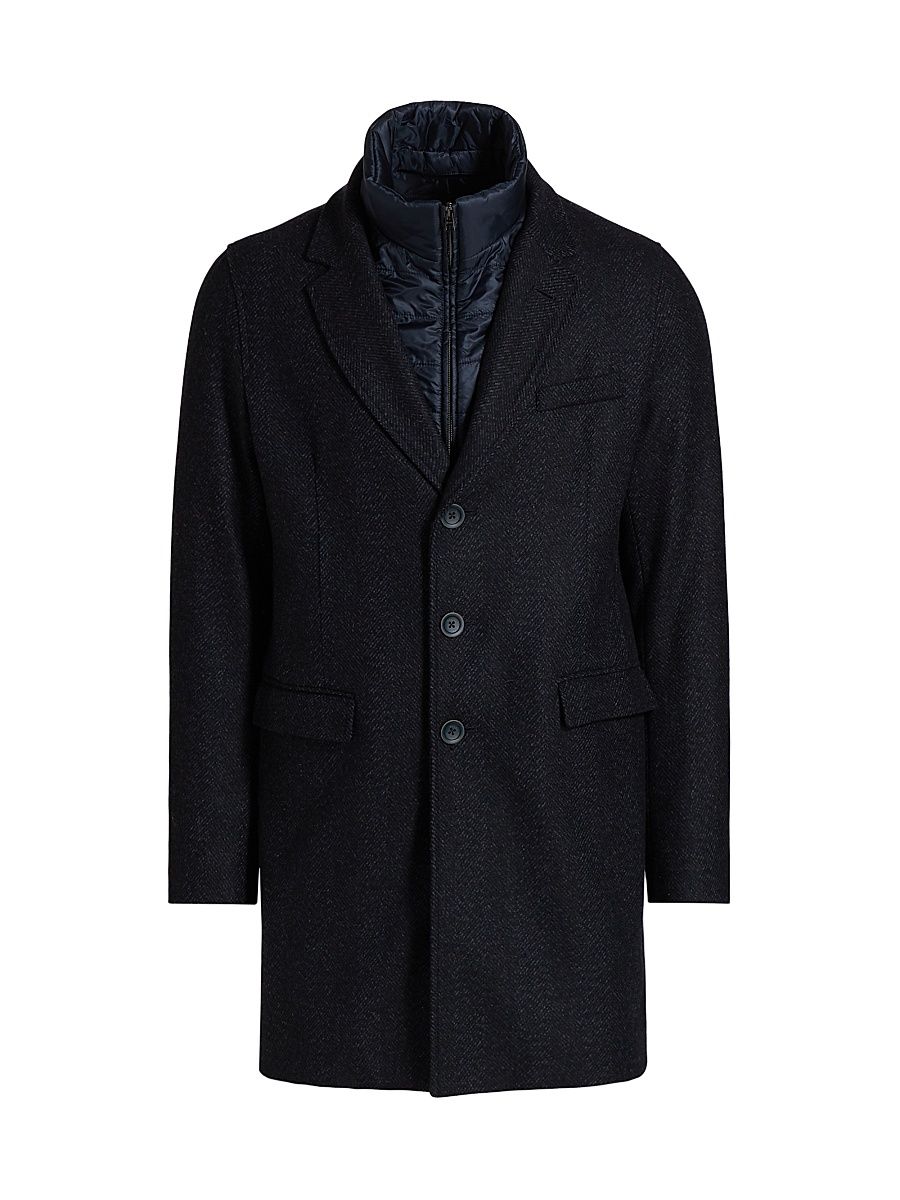 Men's Herringbone Wool-Blend Coat - Blue Navy - Size 38