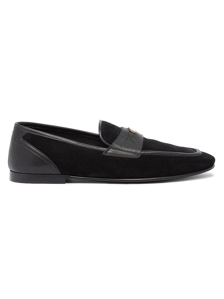Men's Logo Suede & Leather Loafers - Nero - Size 13