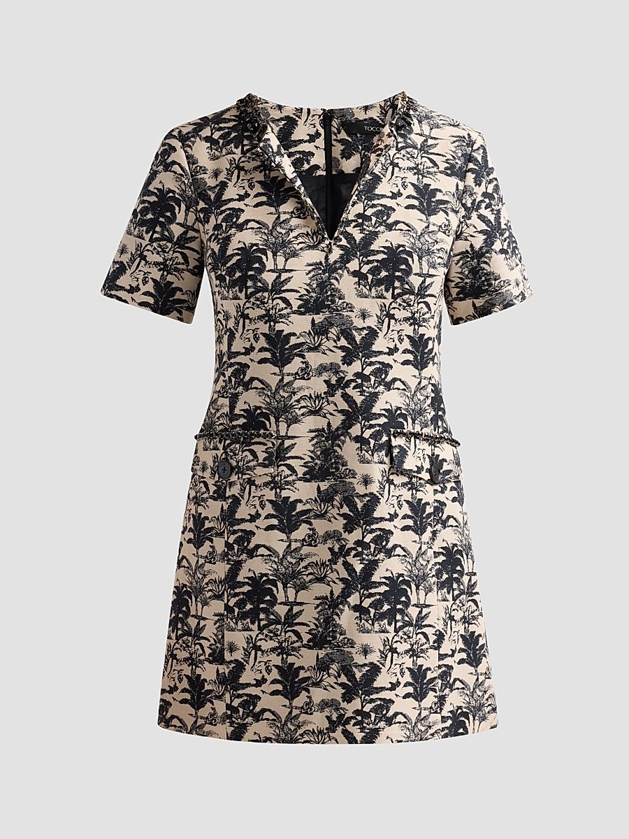Women's Blythe Palm Tree Jacquard Mini Shift Dress - Jet Natural - Size 12