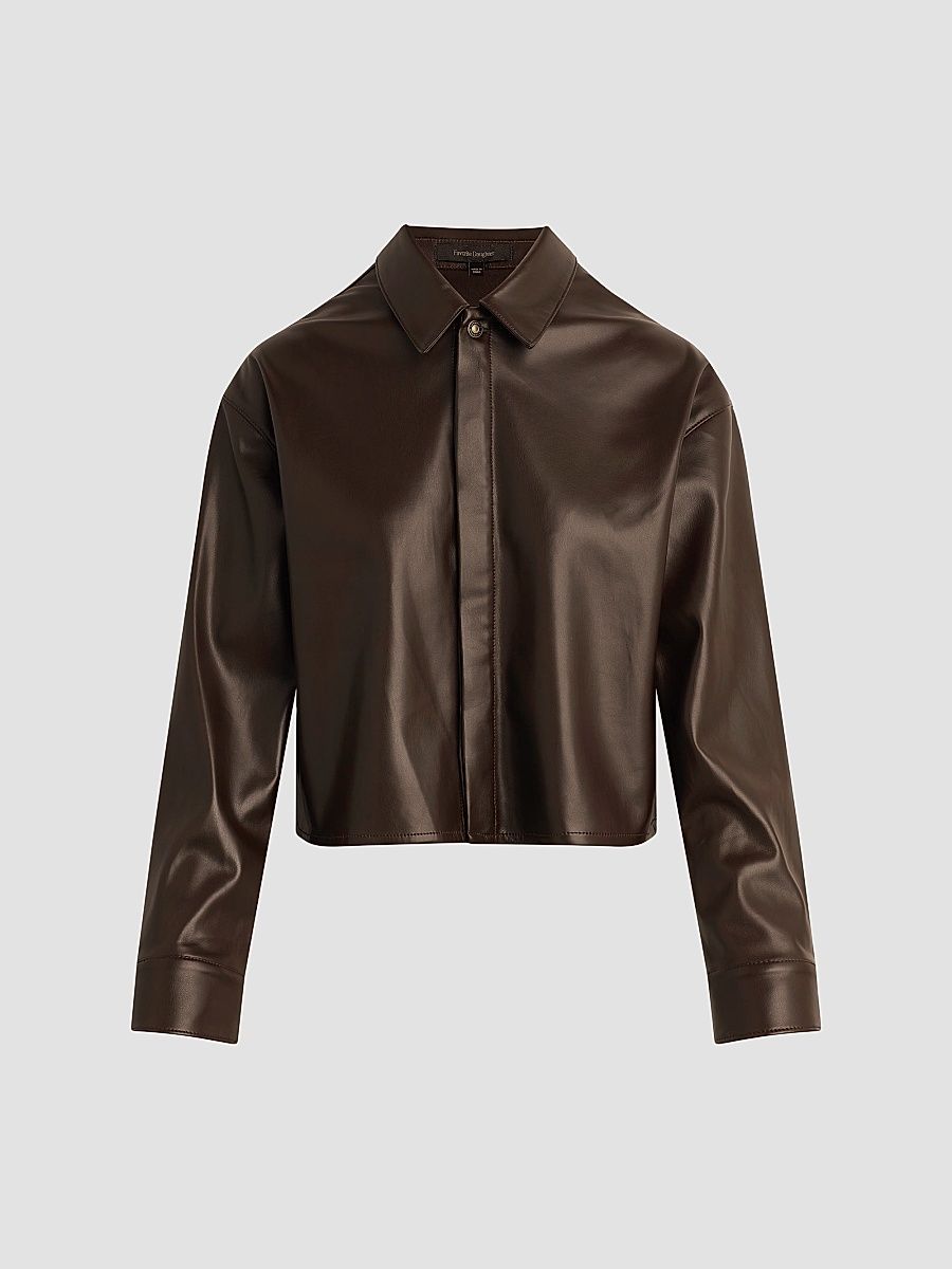 Women's The Brady Faux Leather Crop Shirt - Espresso - Size XS