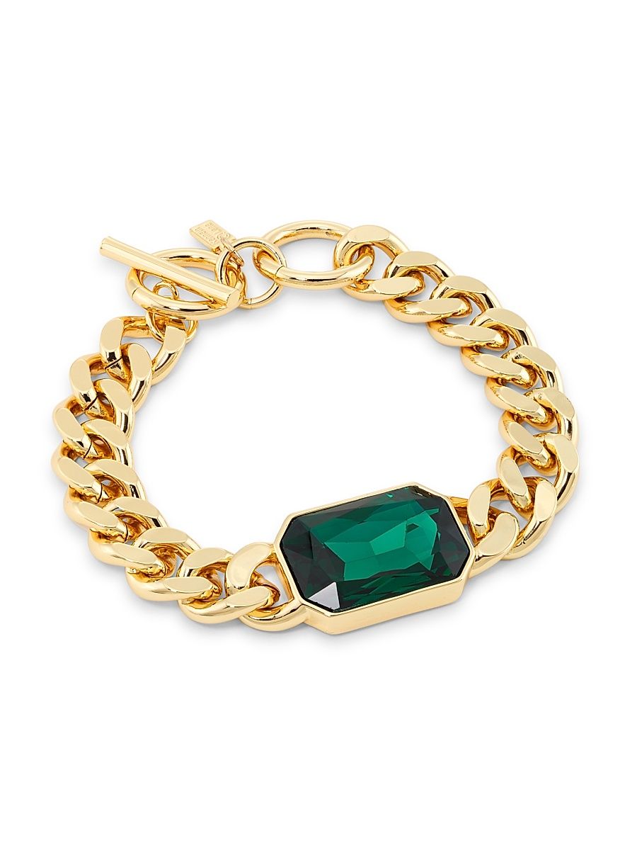 Women's 14K Gold-Plated & Faux Emerald Toggle Bracelet - Gold