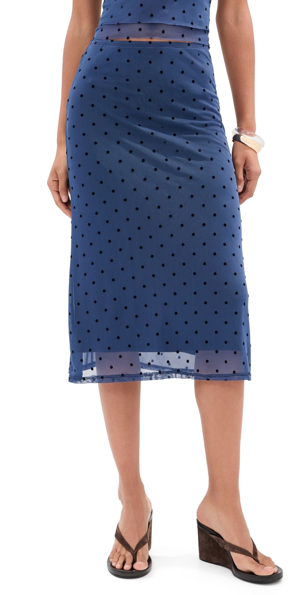 LE BOP Emma Skirt Navy Flocked Polka Dot XXS