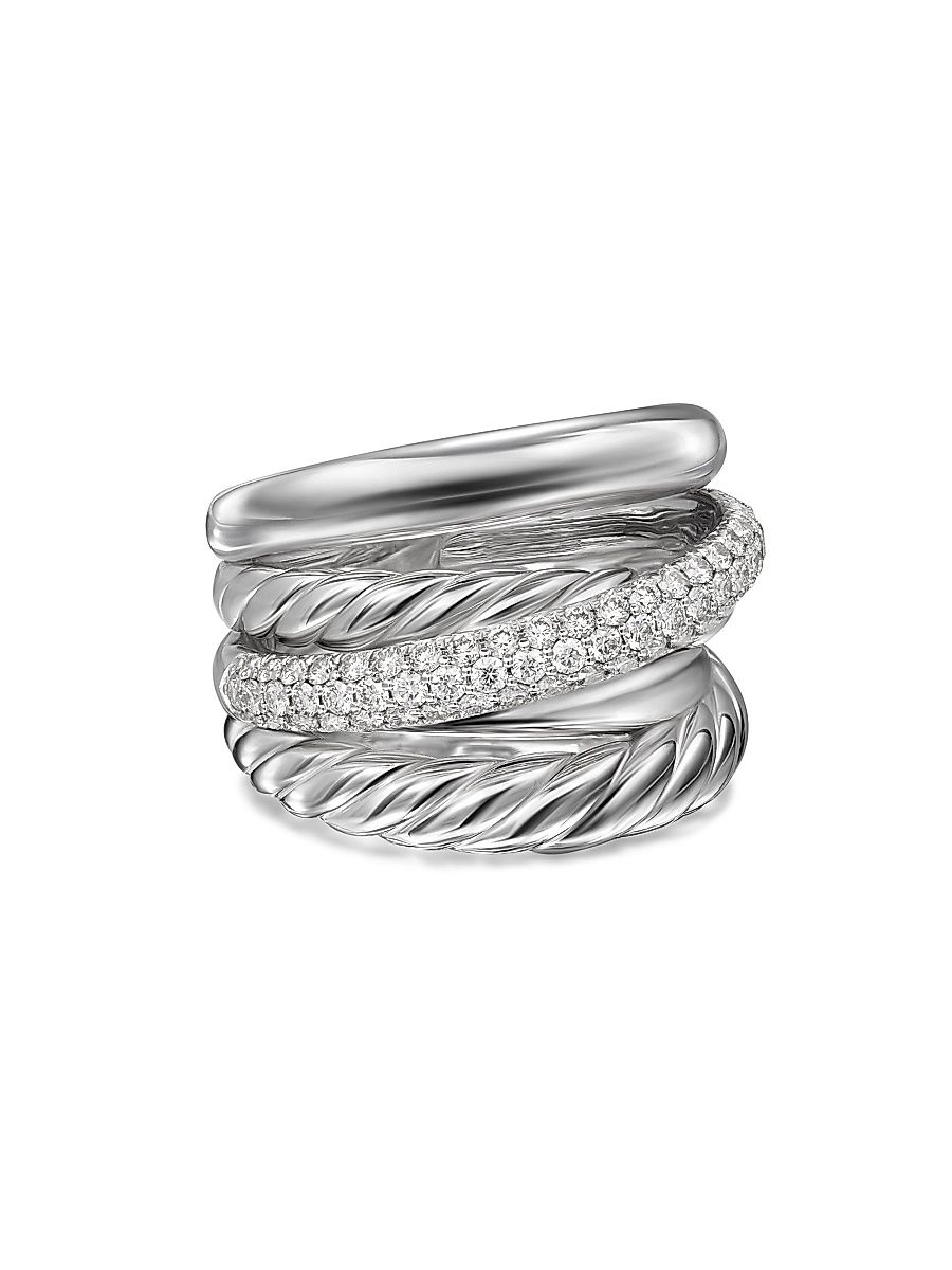 Women's Crossover Five Row Ring in Sterling Silver - Diamond - Size 7