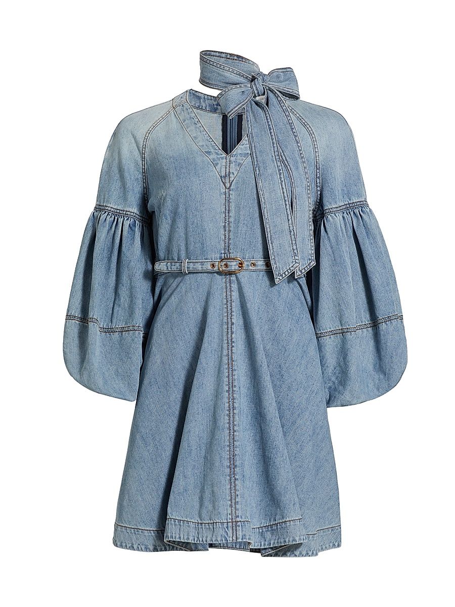 Women's Tieneck Denim Minidress - Sea Foam - Size 8