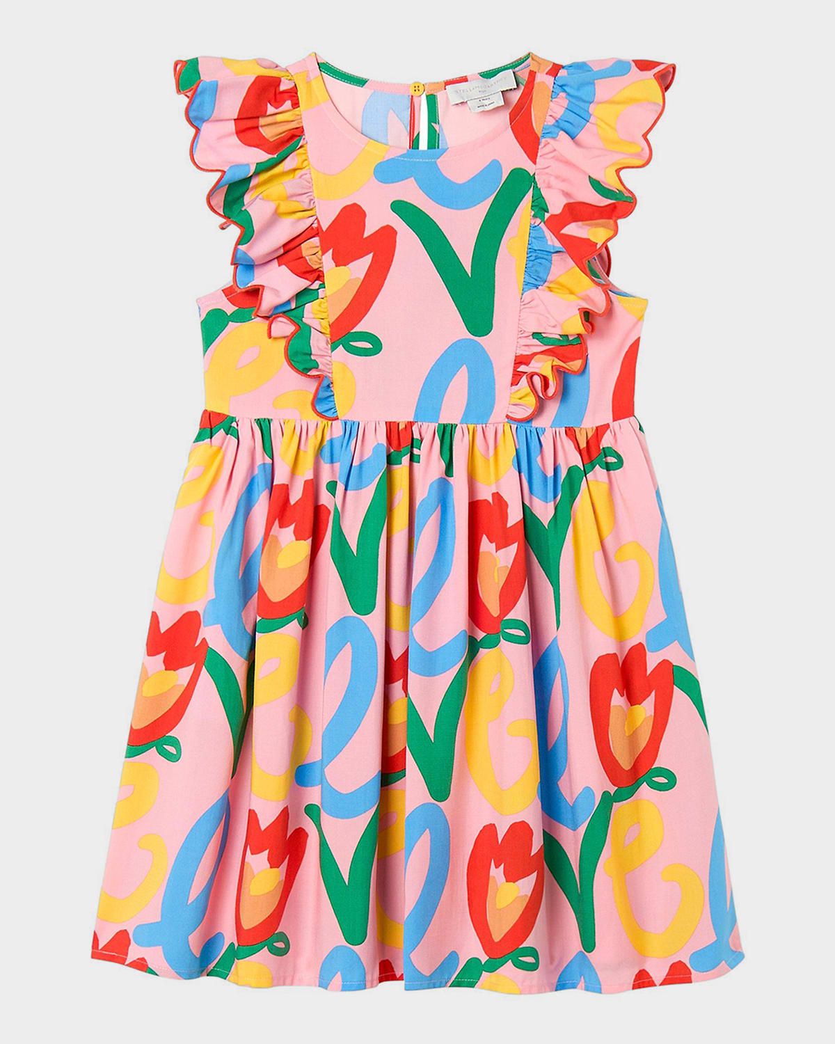 Girl & apos;s Love-Print Ruffled-Sleeve Dress, Size 4-12