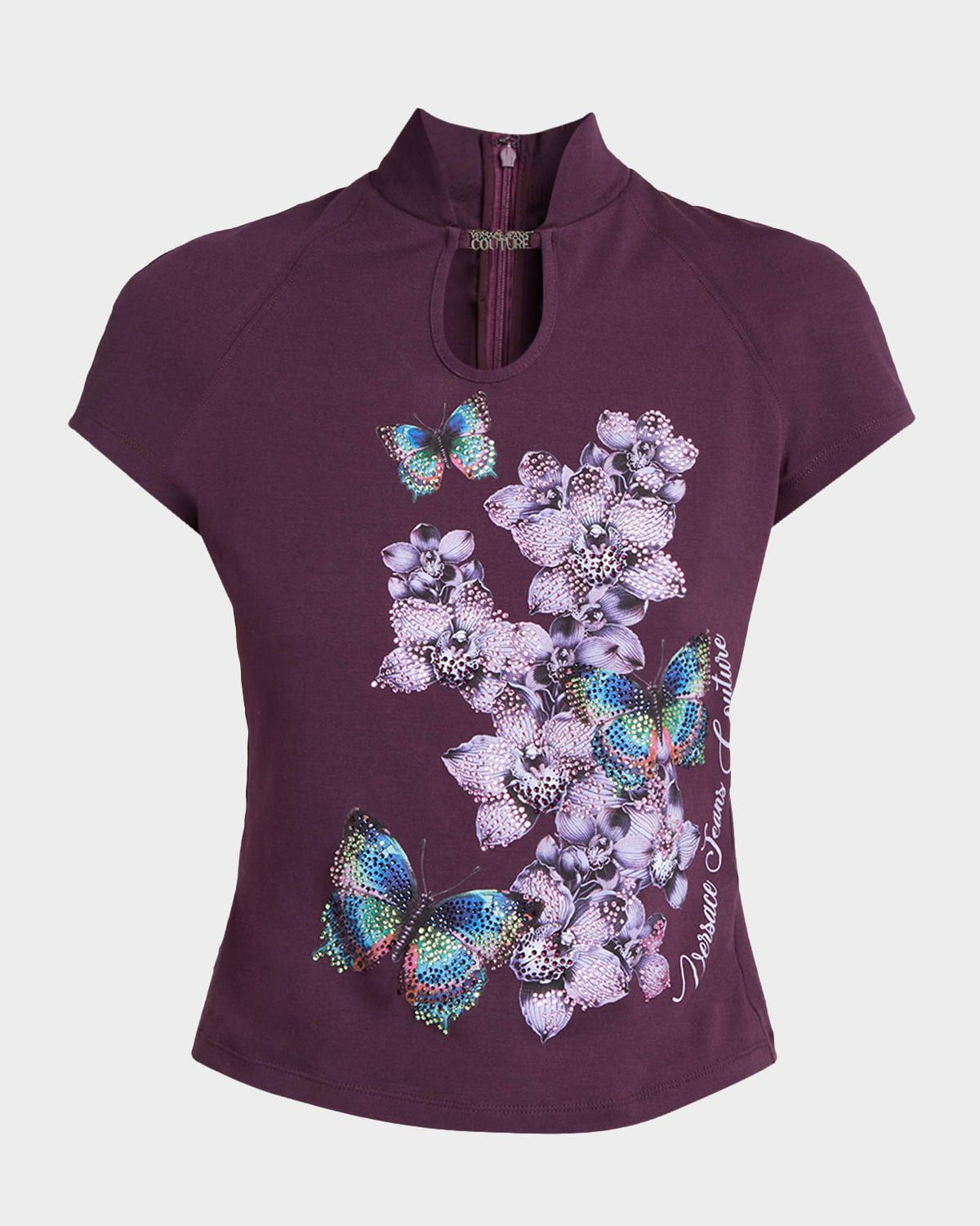 Printed Cut-Out Short-Sleeve Top