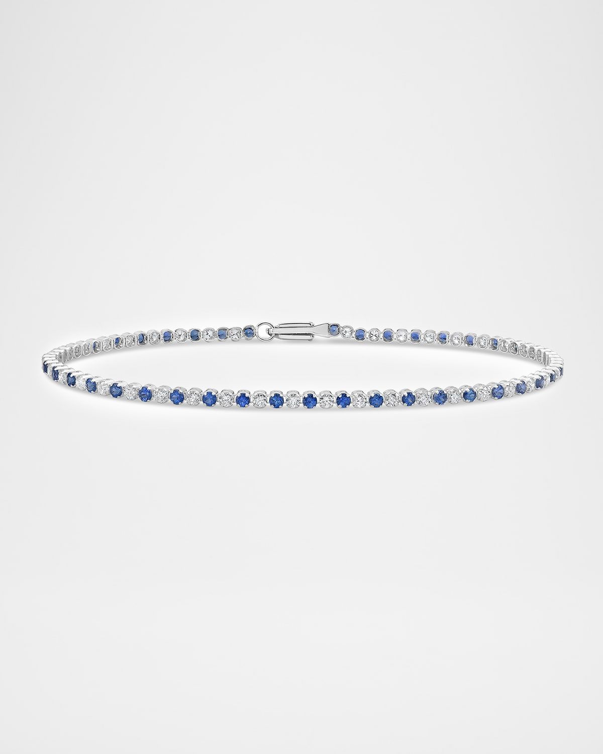 18K White Gold Alternating Diamond and Blue Sapphire Bracelet