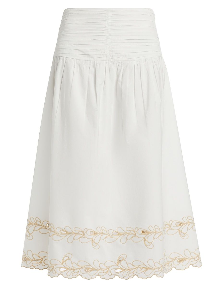 Women's Sol Cotton Poplin Eyelet-Hem Midi-Skirt - White - Size XL