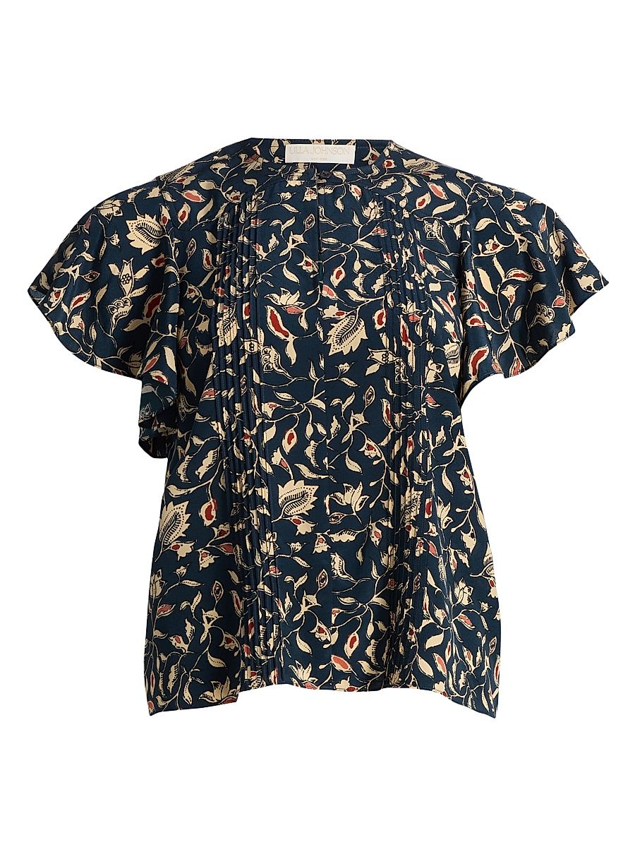 Women's Adoni Floral Silk Pintuck Top - Midnight Garden - Size 16