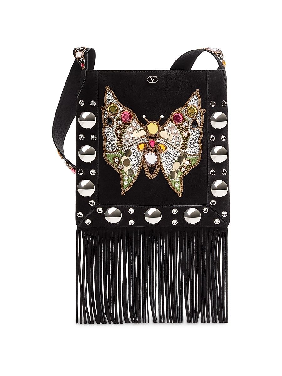 Women's Nellcôte Embroidered Shoulder Bag with Fringes - Black Multi