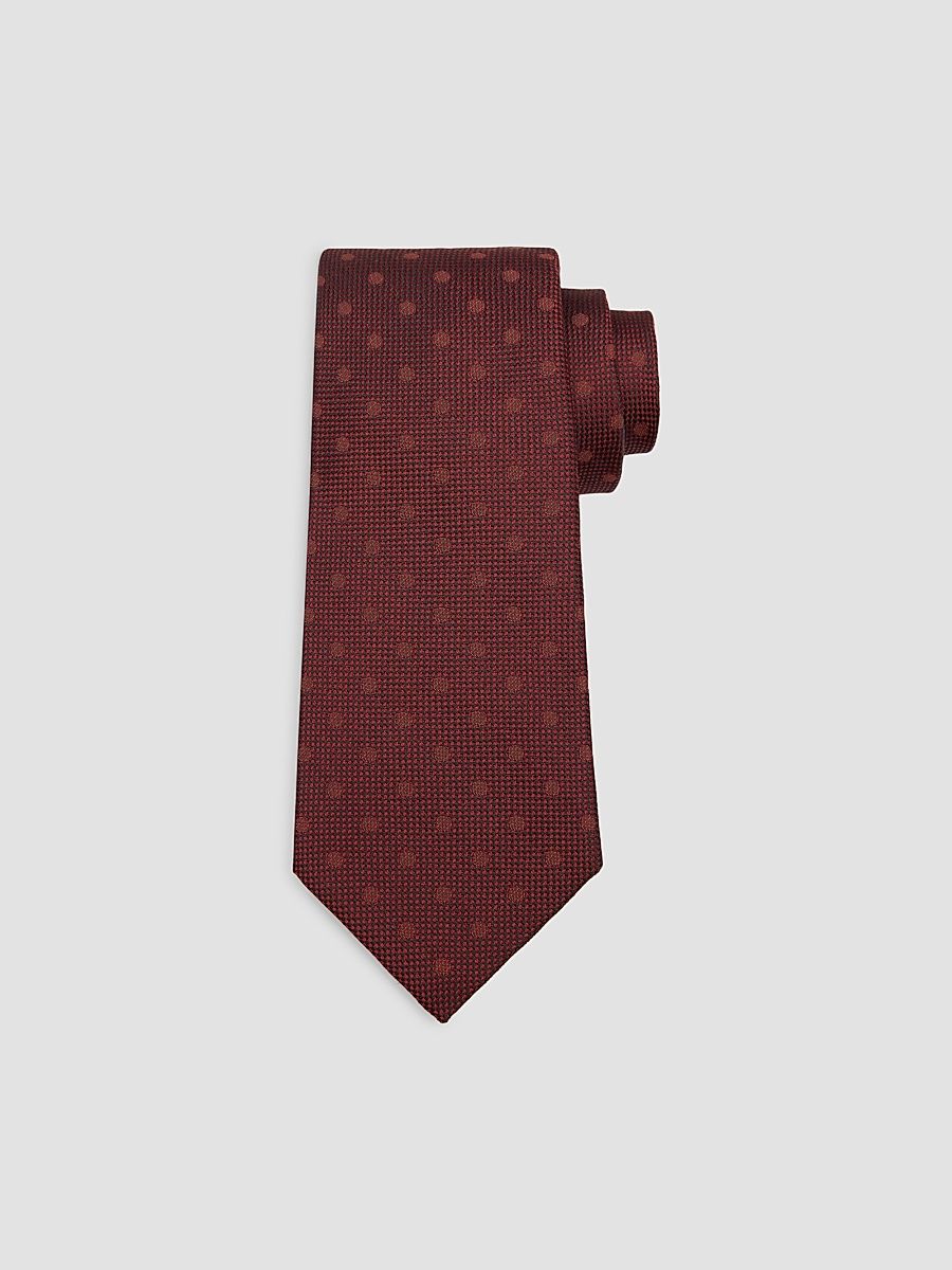 Men's Polka Dot Woven Silk Tie - Dark Red