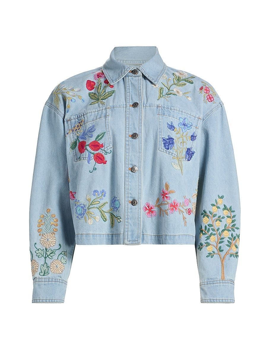 Women's Beatrix Embroidered Denim Crop Jacket - Denim Blue - Size XL