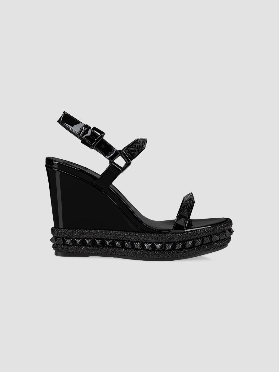 Christian Louboutin Women's Pyra Clou Patent Leather 110MM Wedges - Black - Size 12