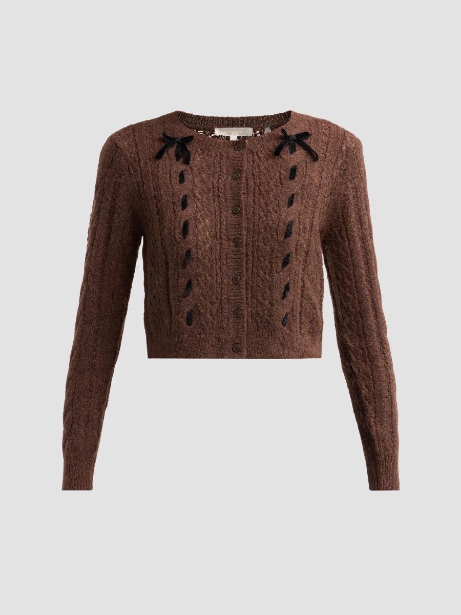 LoveShackFancy Women's Dione Cable-Knit Cardigan - Glazed Toffee - Size XL