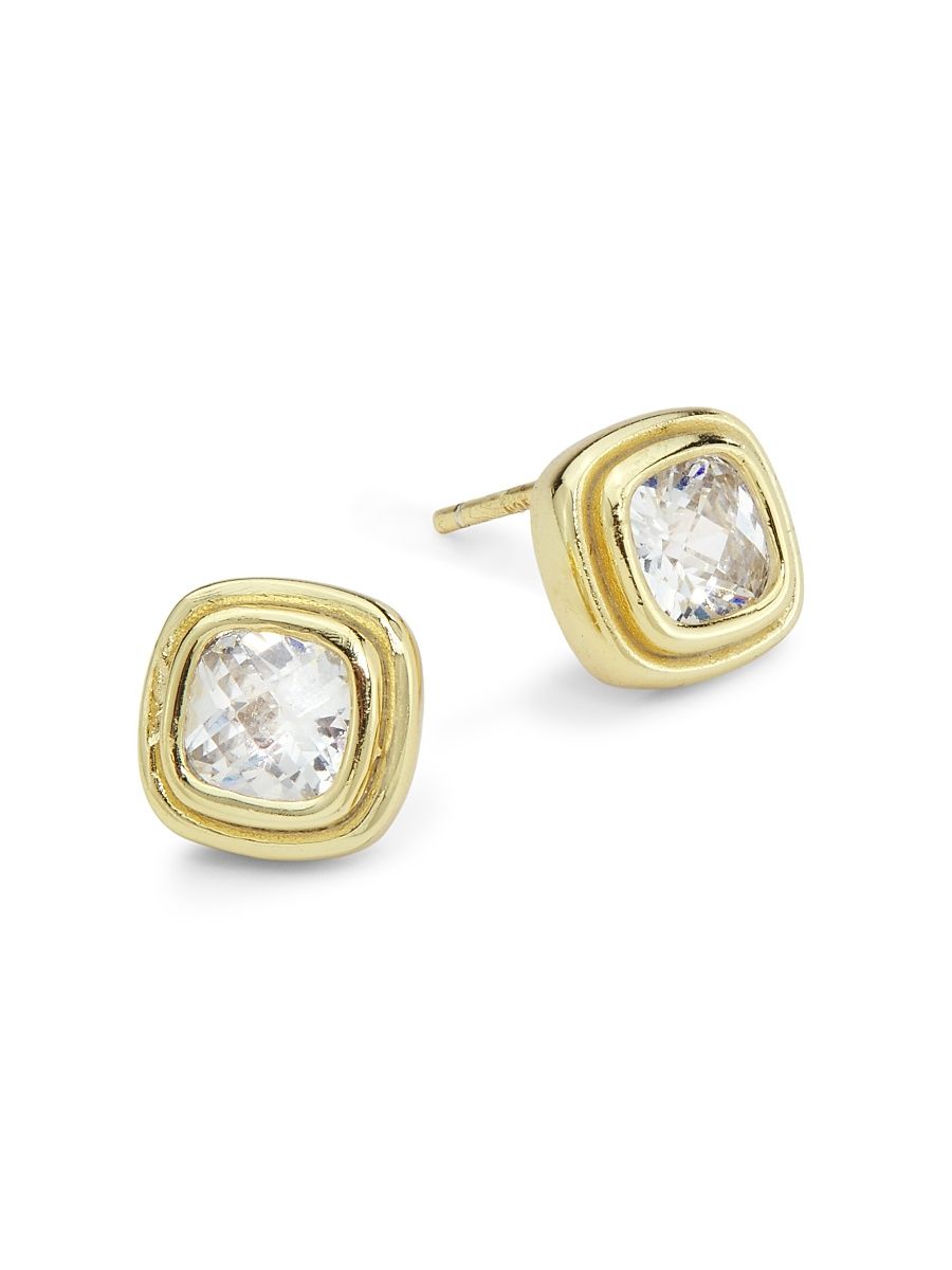Women's 14K-Gold-Plated & Cubic Zirconia Cushion Stud Earrings - Gold