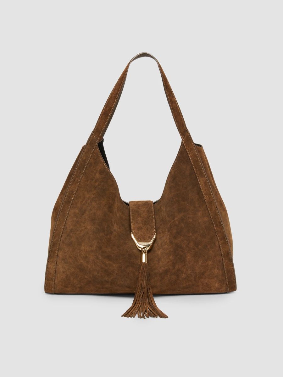 Balmain Women's Tassel Medium Suede Hobo Bag - Marron
