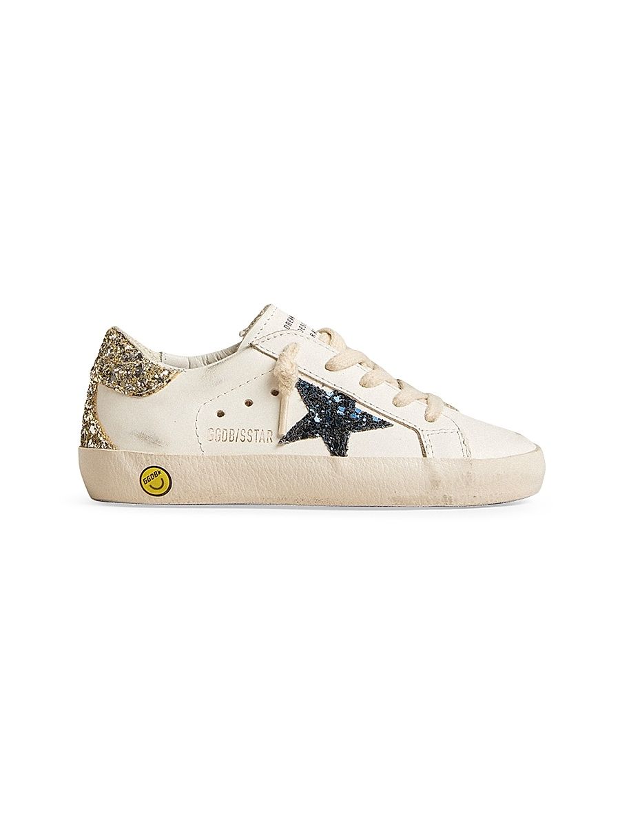 Baby Girl's, Little Girl's & Girl Super Star Leather Upper Glitter Star Heel And Spur - White Platinum Blue - Size 12 (Child)