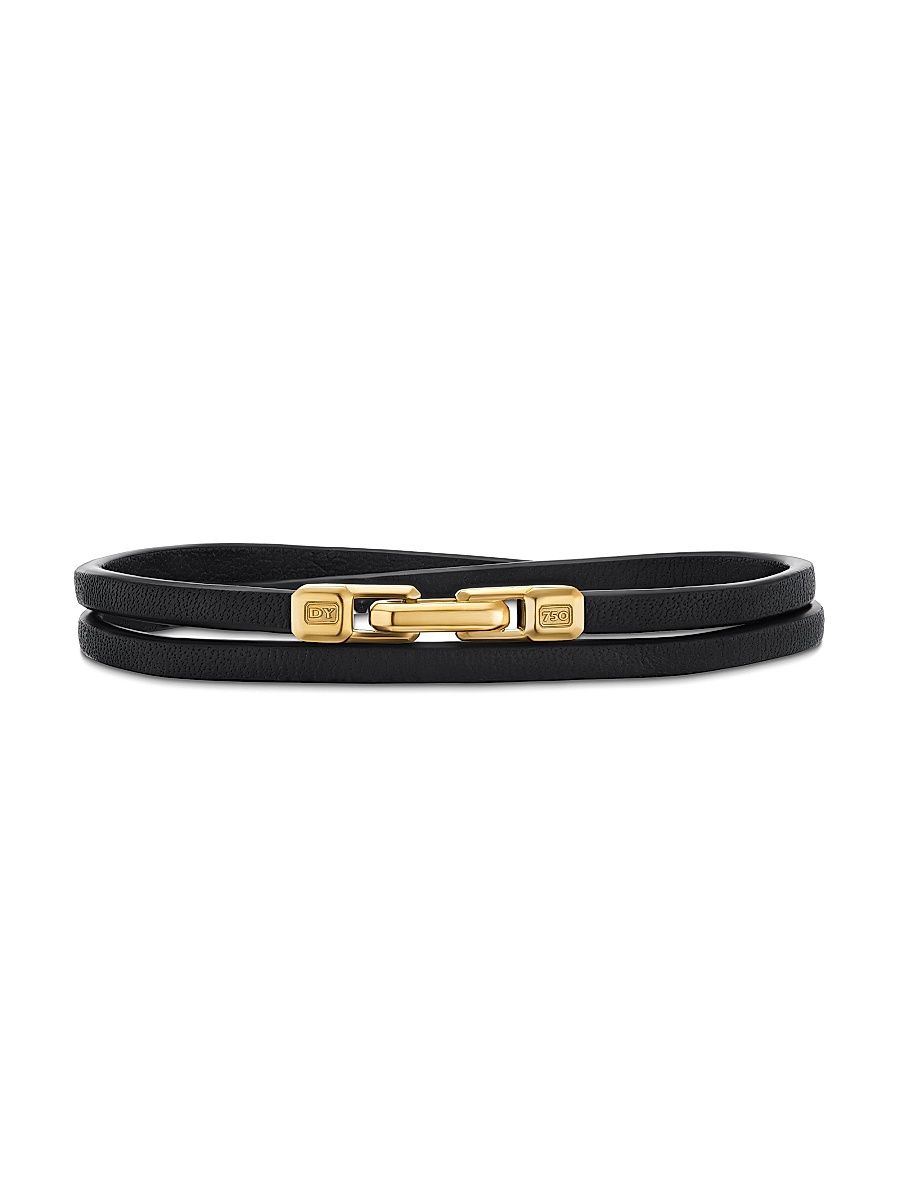 Men's Streamline Double Wrap Bracelet in Black Leather - Black - Size Small