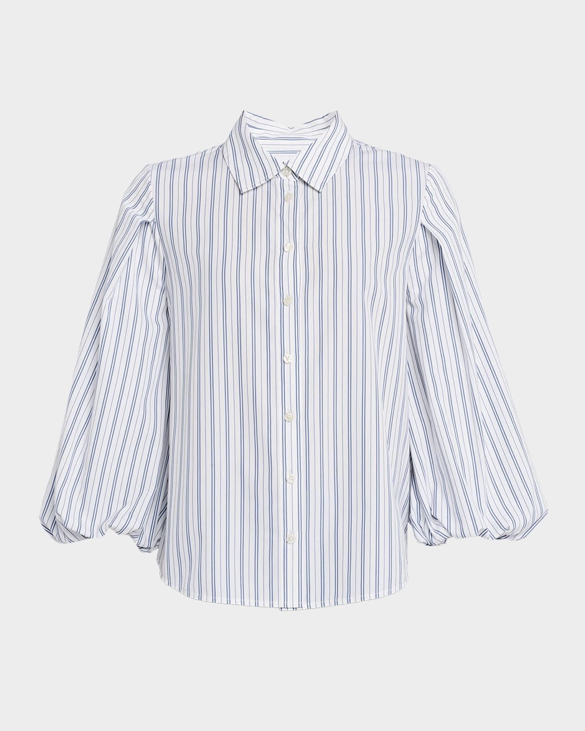 Marina Stripe Blouson-Sleeve Shirt