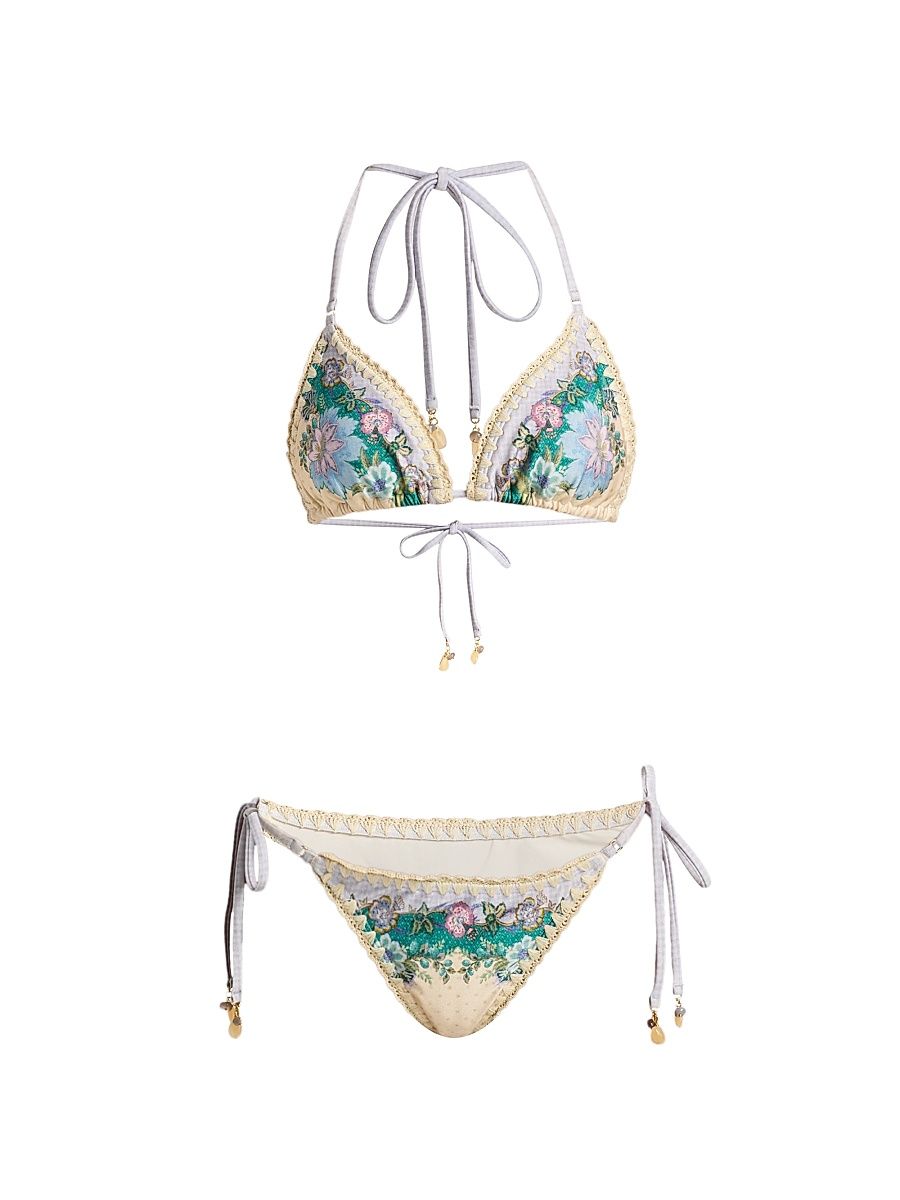 Women's Indra Crochet Detail Bikini - Cream Scarf Floral - Size 2