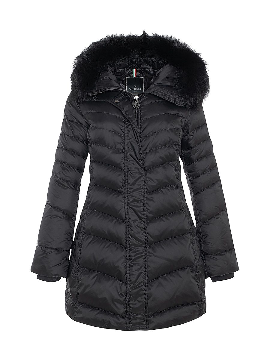 Women's Apres-ski Jacket with Detachable Toscana Lamb Hood Trim - Black - Size Medium