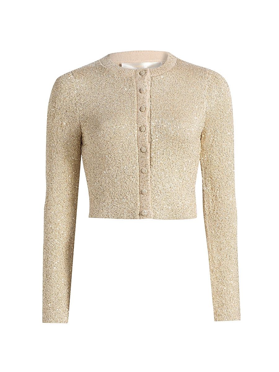 Women's Ferra Sequin-Embellished Crop Cardigan - Honey Gold - Size Medium