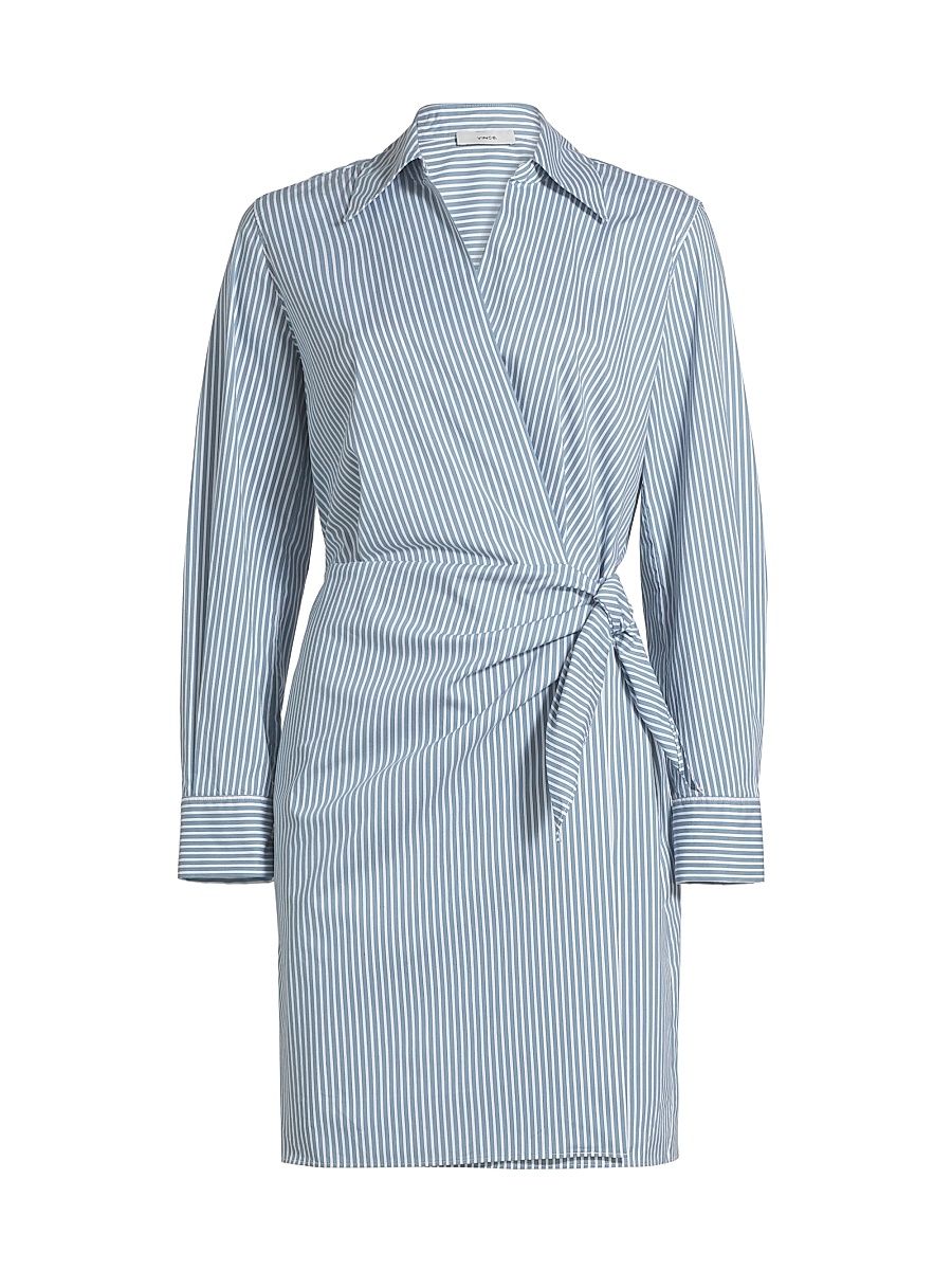 Women's Furrow Stripe Wrap Dress - Blue Off White - Size XS