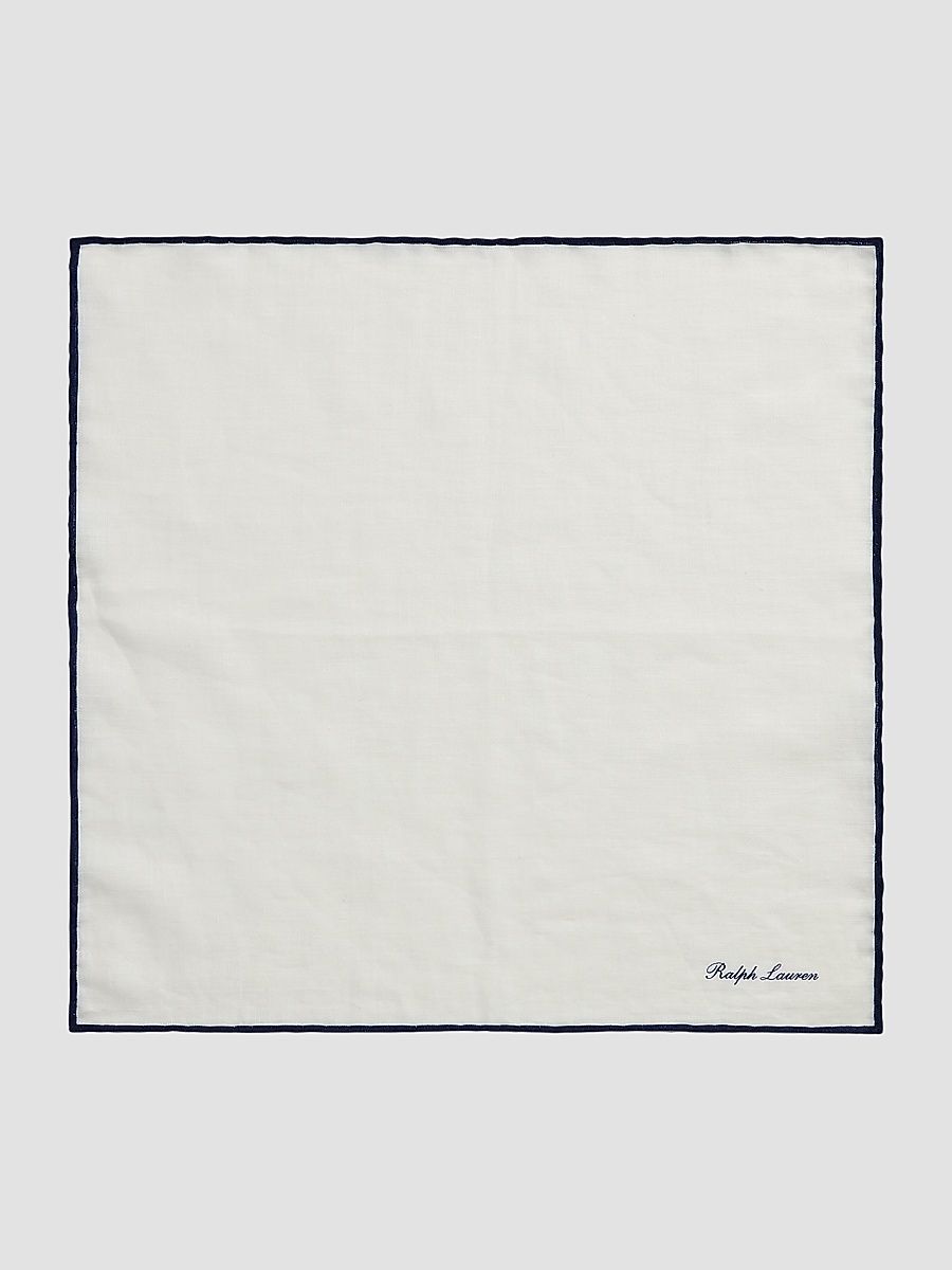 Linen Pocket Square - White Black Tipping