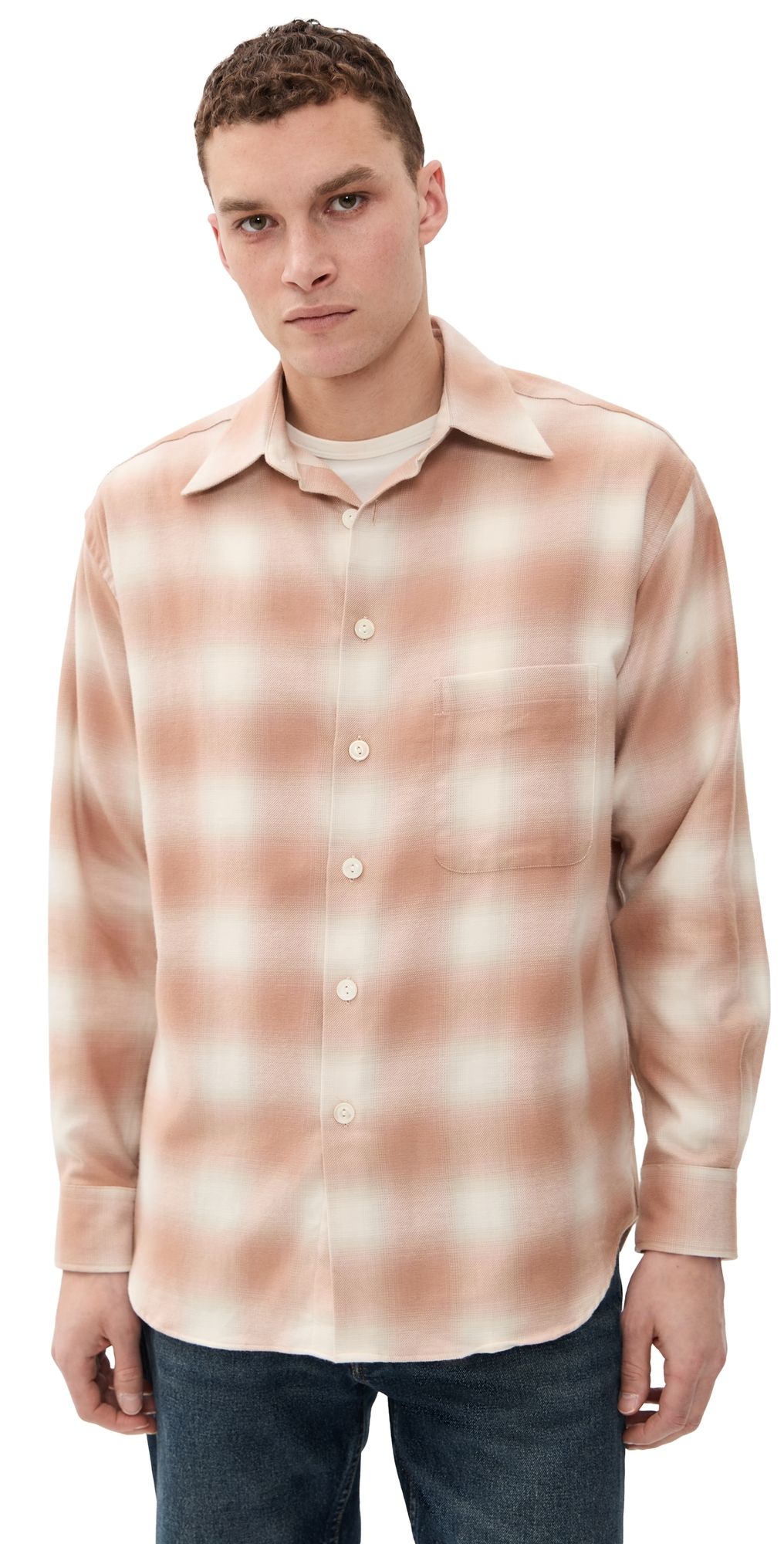 Aaron Levine Shadow Flannel Shirt Coral M
