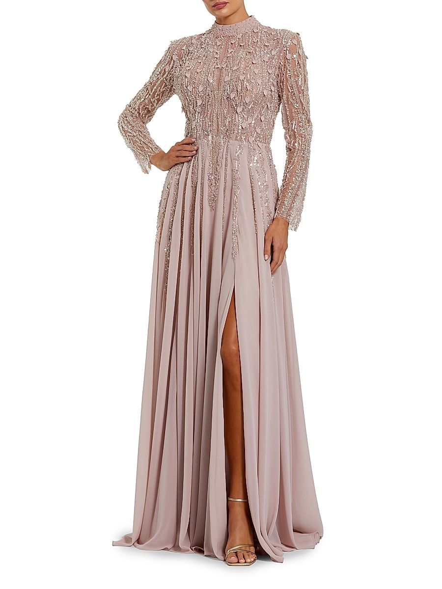 Women's Evening Embellished Satin Gown - Dusty Rose - Size 16