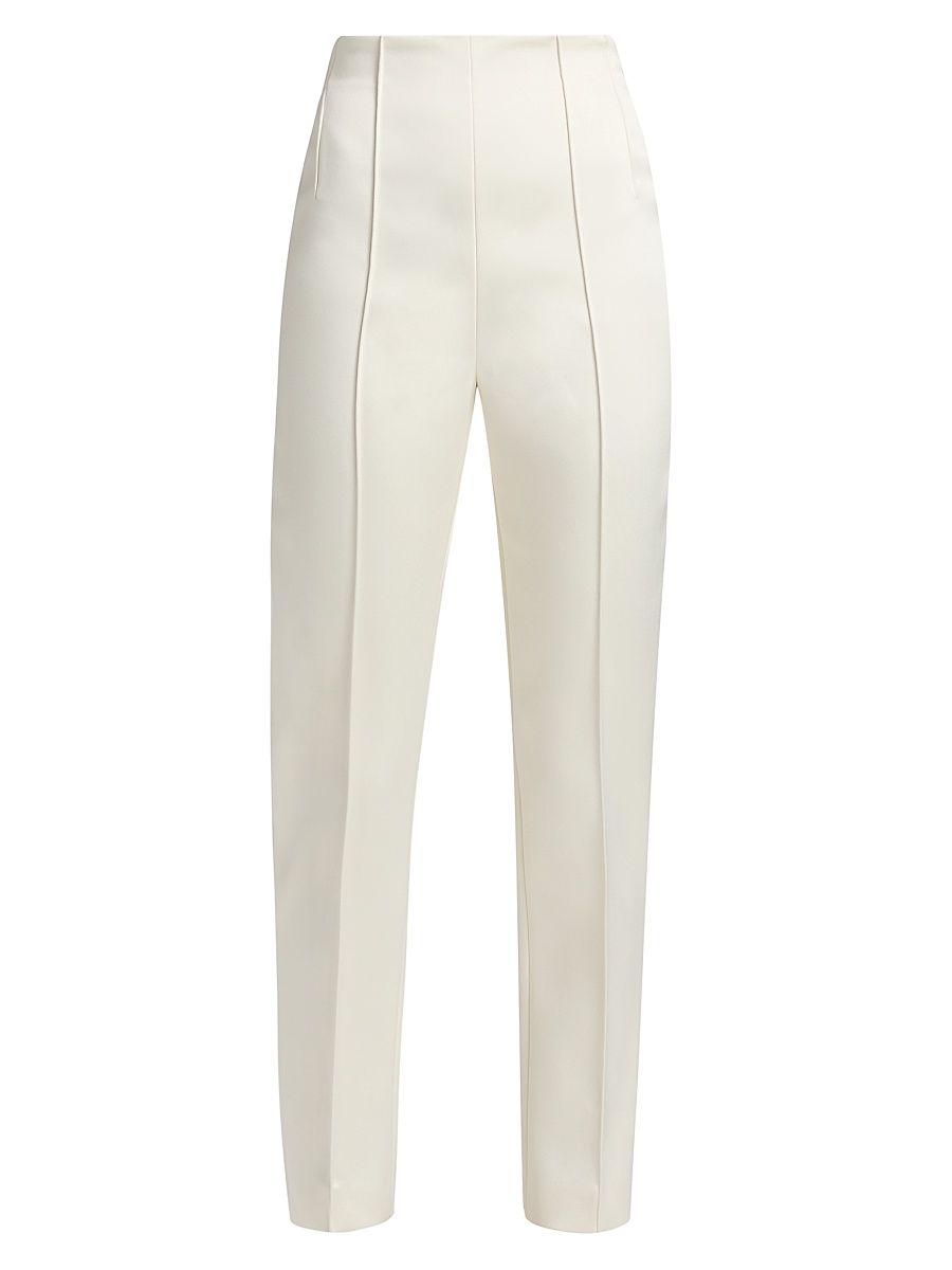 Women's Evening Pintuck Slim-Fit Trousers - Off White - Size Small