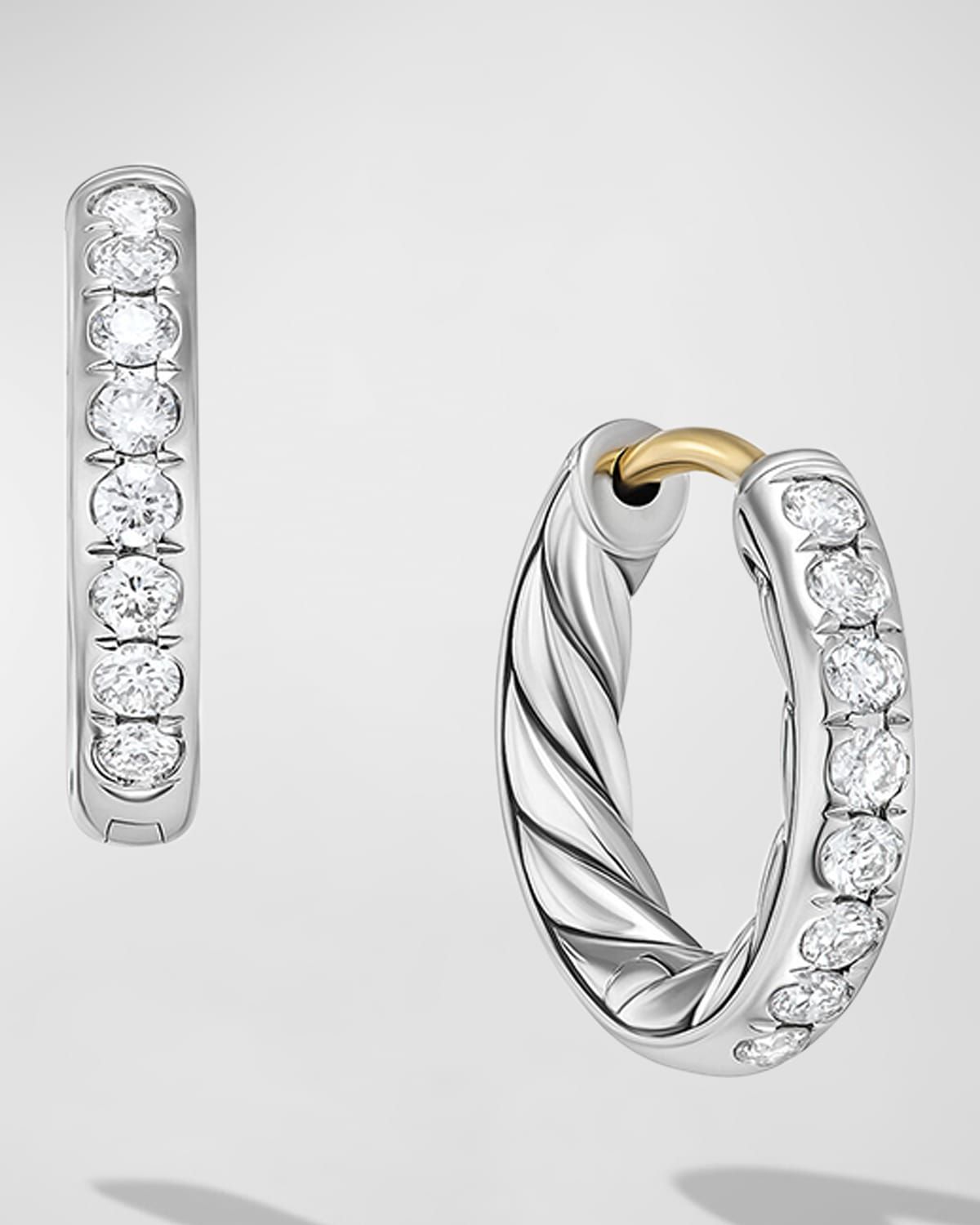 Sculpted Cable Huggie Hoop Earrings with Diamonds in Silver, 2.4mm, 0.5"L