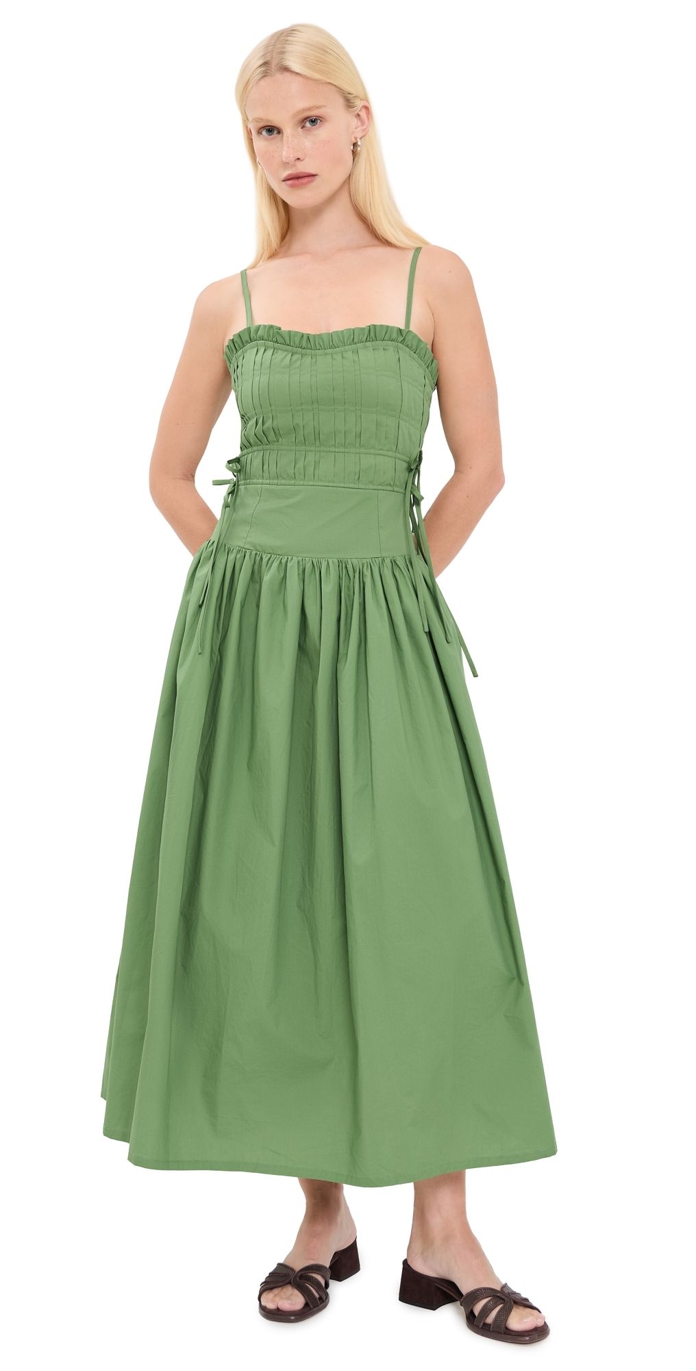 Moon River Pleated Midi Dress Moss Green XS