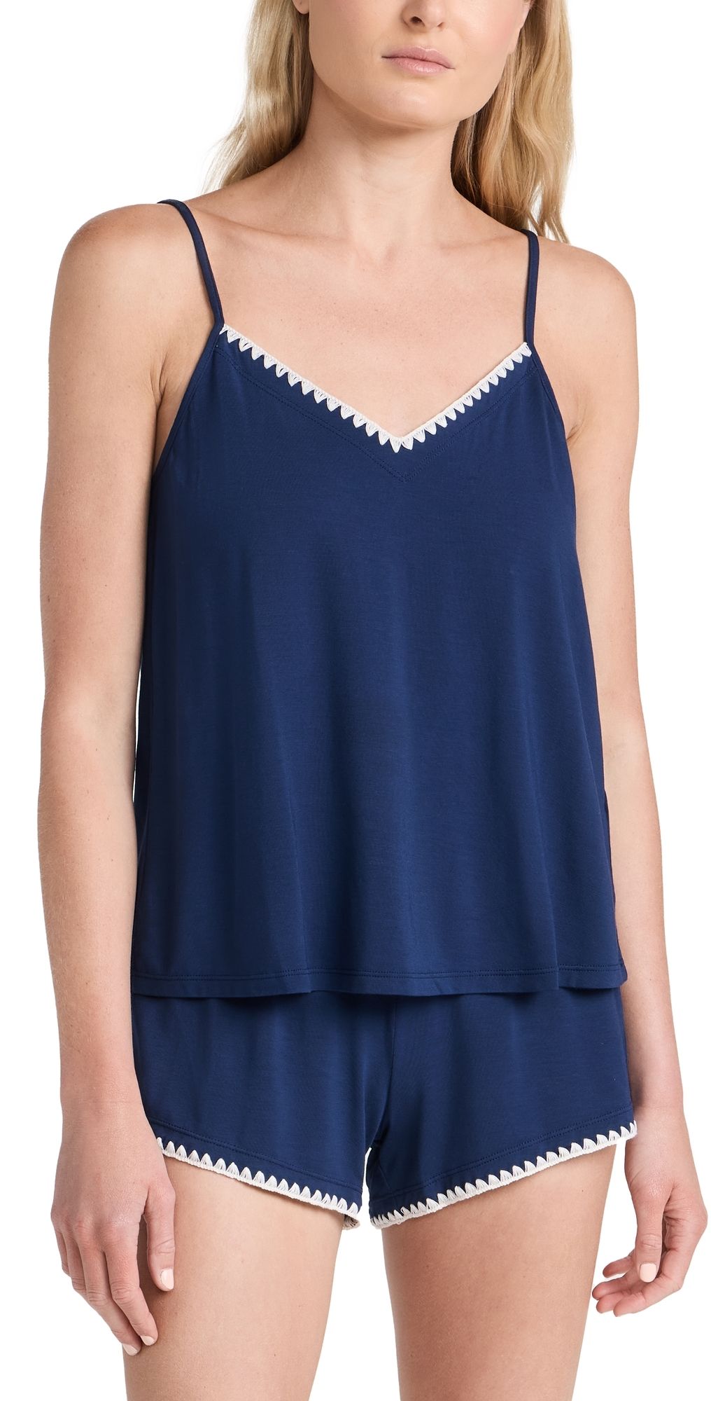 Eberjey Frida - The Whip Stitch Cami & Short Set Navy/Ivory XL