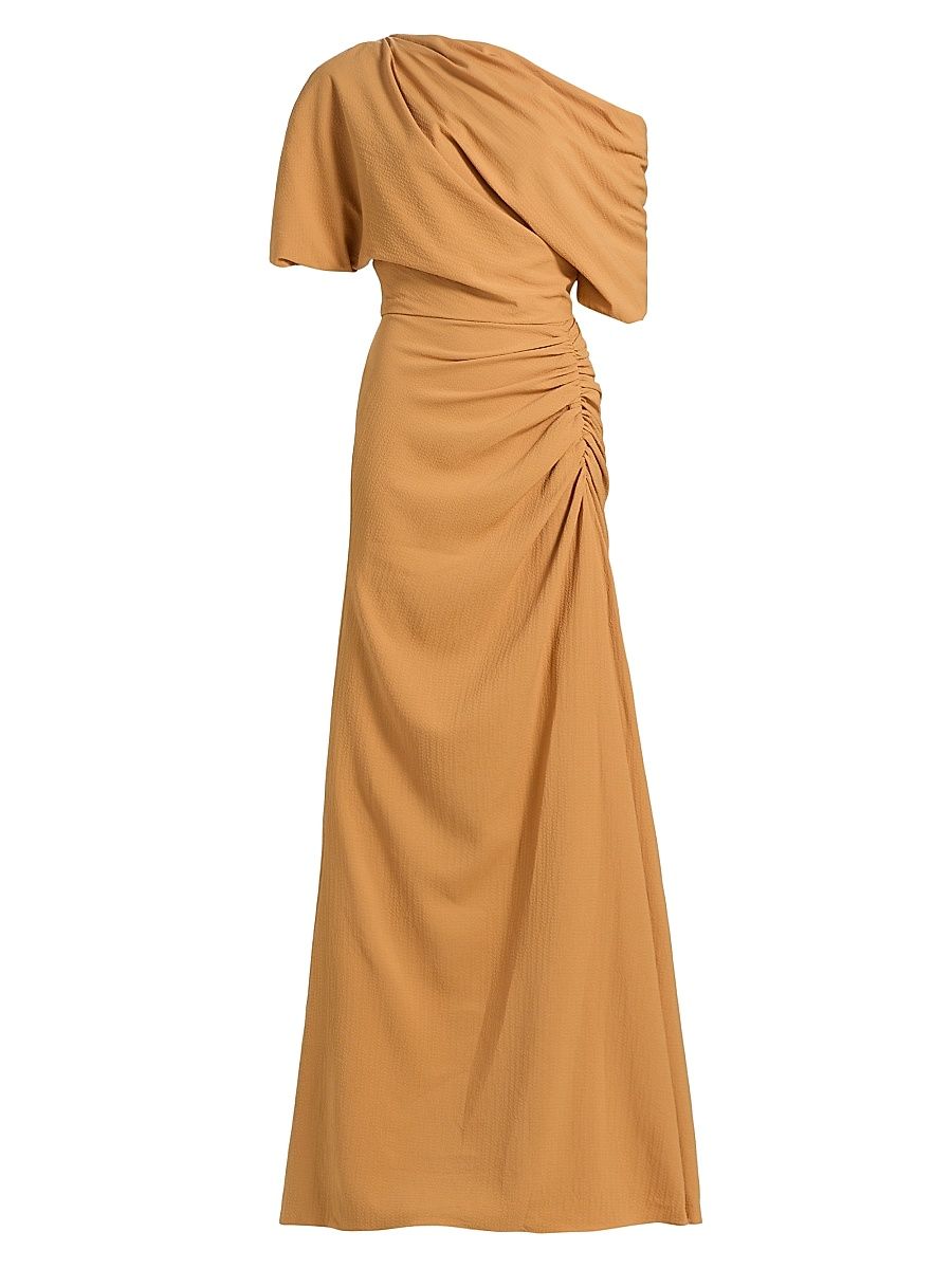 Women's Asymmetric Ruched A-Line Gown - Apricot - Size 16