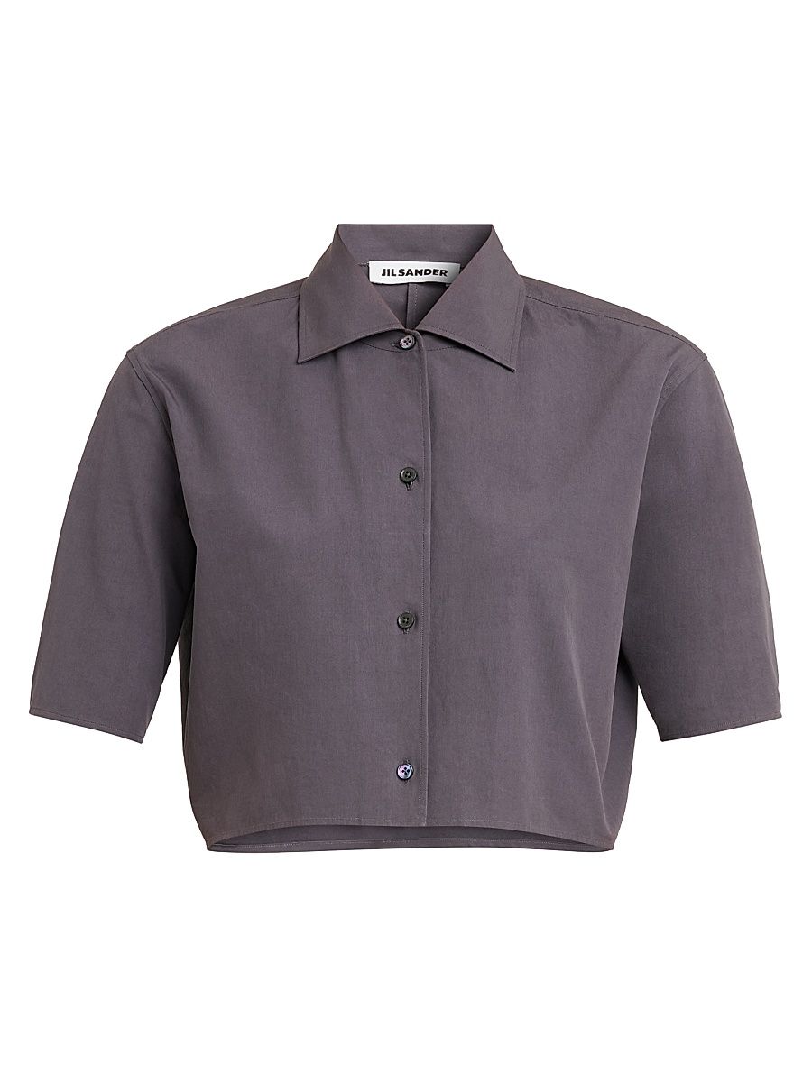 Women's Cotton Poplin Crop Shirt - Tarmac - Size 16