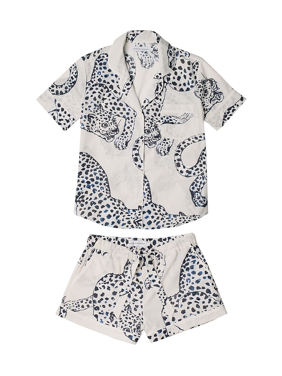Women's Jaguar Print Cotton Short Pajama Set - Cream - Size XS