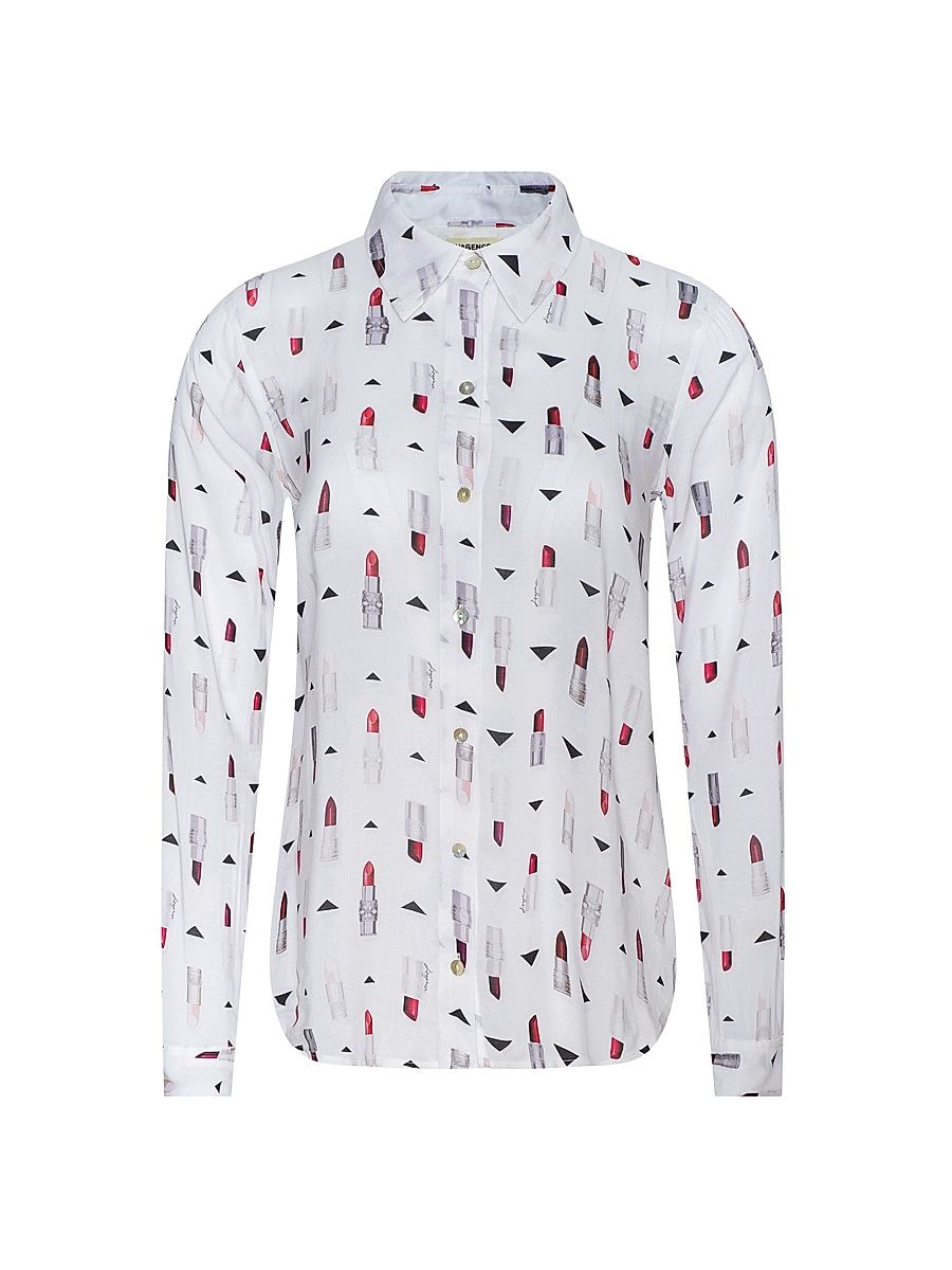 Women's Holly Lipstick-Print Blouse - Ivory Multi Lipstick - Size Large