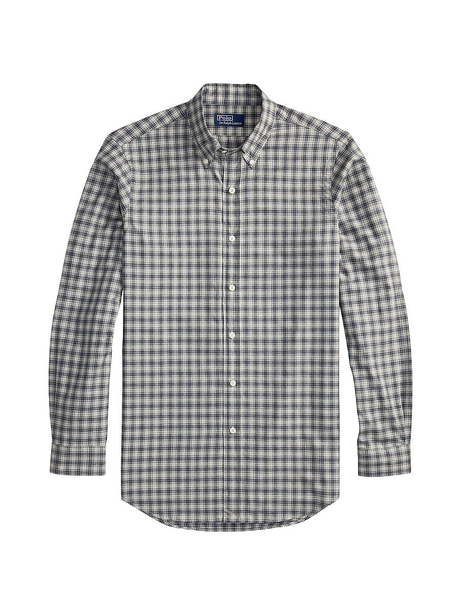 Men's Plaid Cotton Long-Sleeve Shirt - Grey Navy Heather Multi - Size XXL